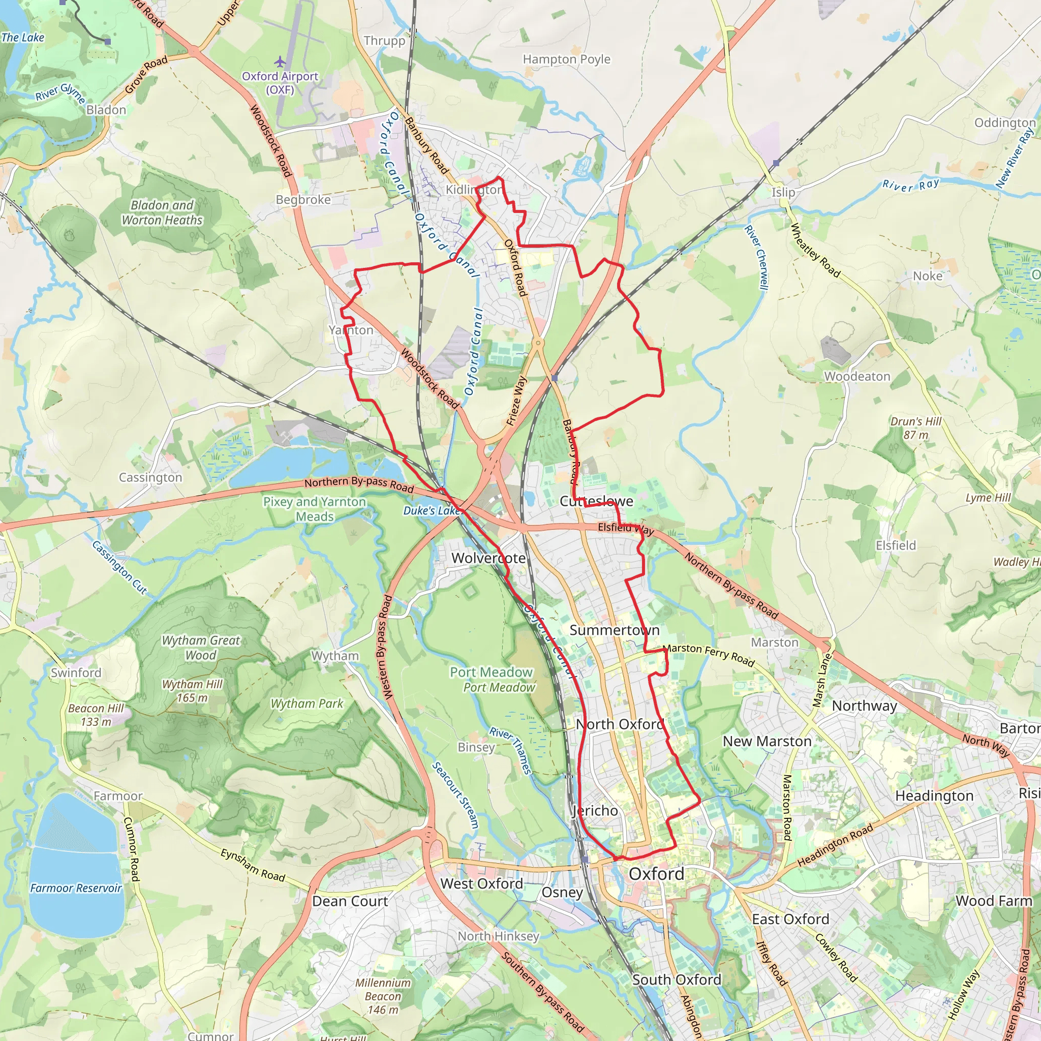 Oxford to KIdlington Loop via Oxford Canal mobile static map