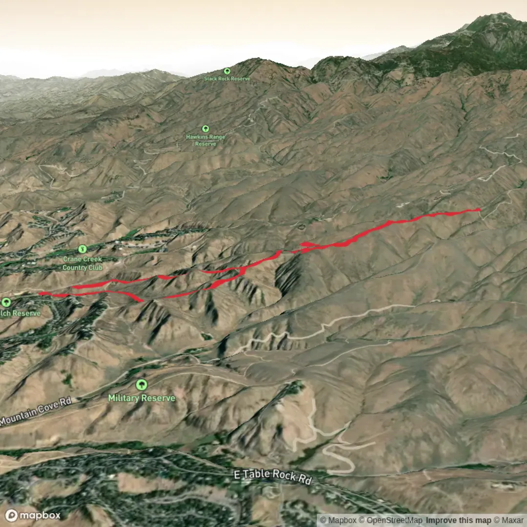 An image depicting the trail Kestrel Crestline Sidewinder Red Cliffs Loop and its surrounding area.