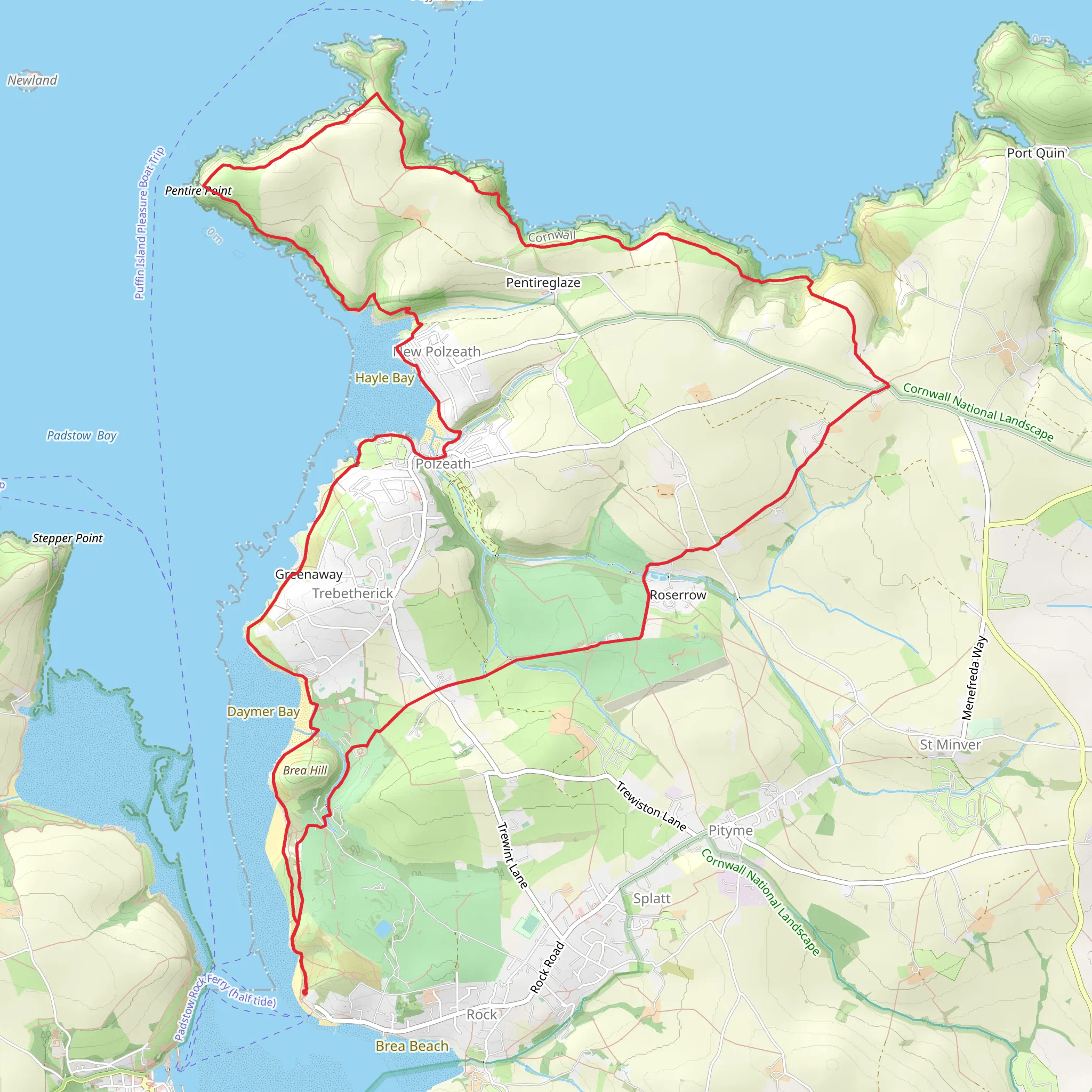 Polzeath and Pentire Point from Rock mobile static map