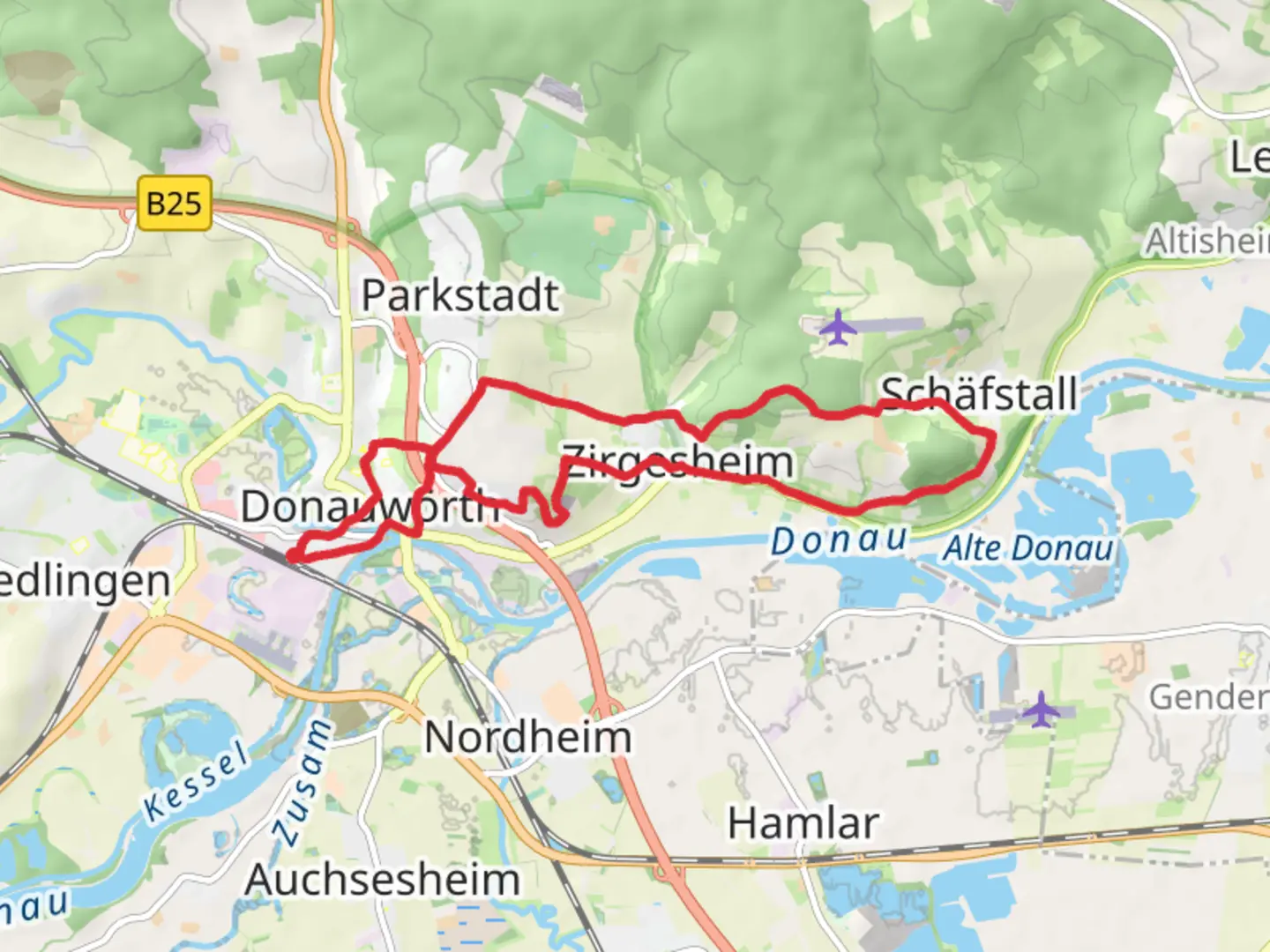 An image depicting the trail Donauworth Eastern Loop and its surrounding area.