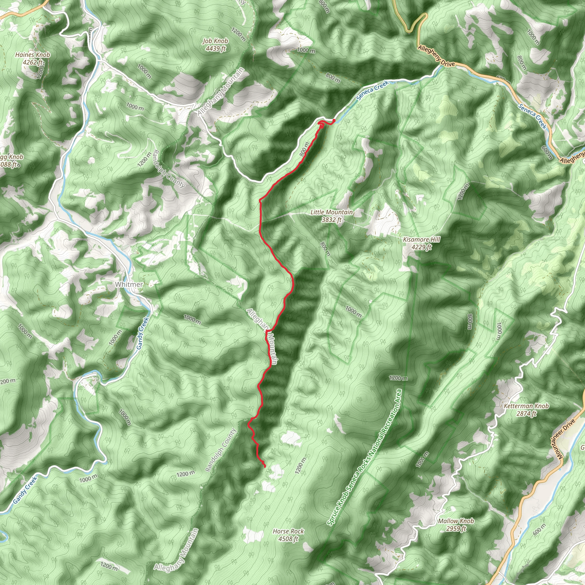 Seneca Creek via Allegheny Mountain Trail mobile static map
