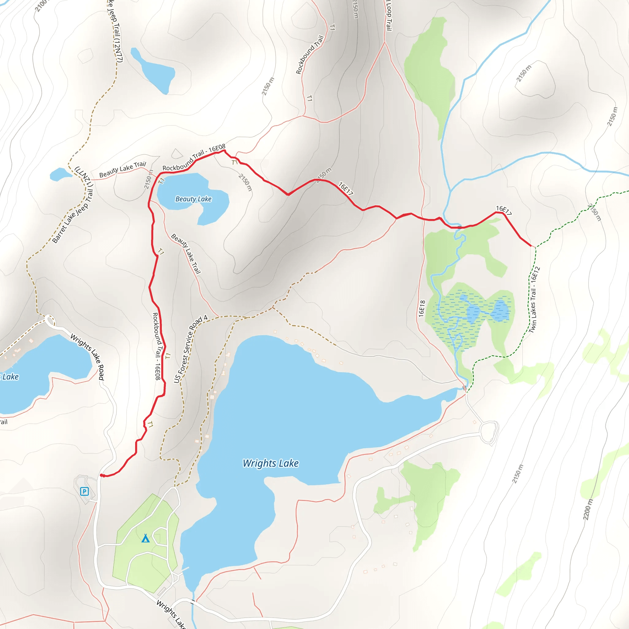 Twin Lakes Tie via Rockbound Trail mobile static map