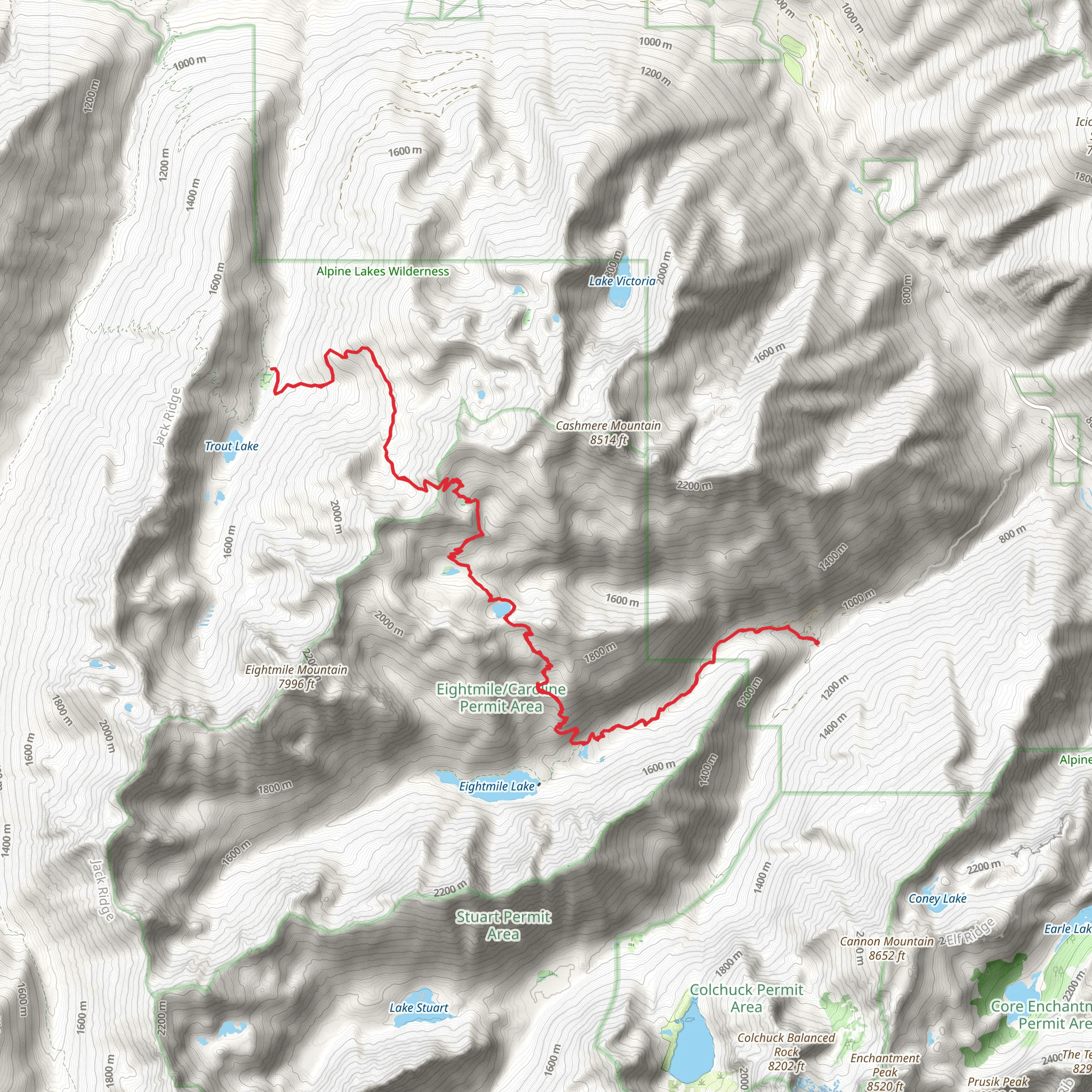 Eightmile - Trout Creek Trail via Eightmile Lake Trail mobile static map