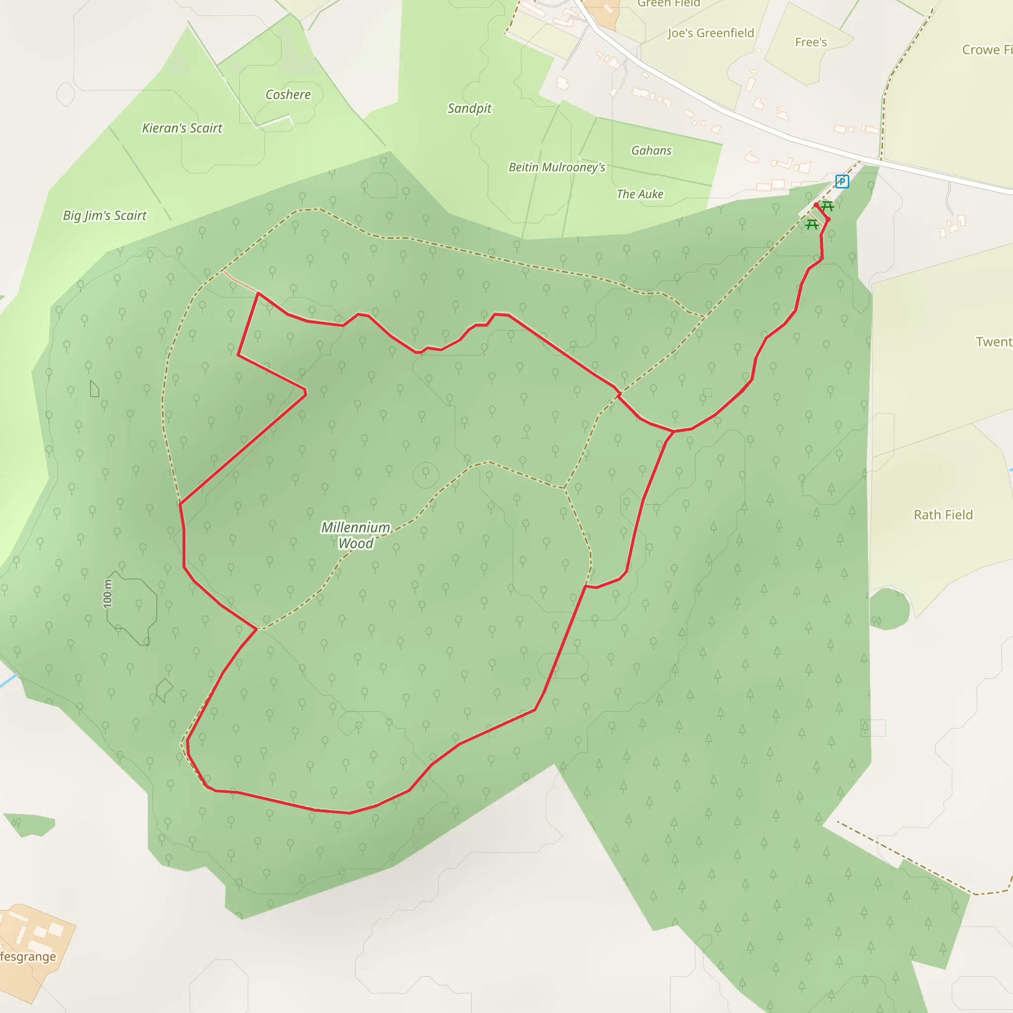 Coille an Fhaltaigh Millennium Park - Red Trail mobile static map