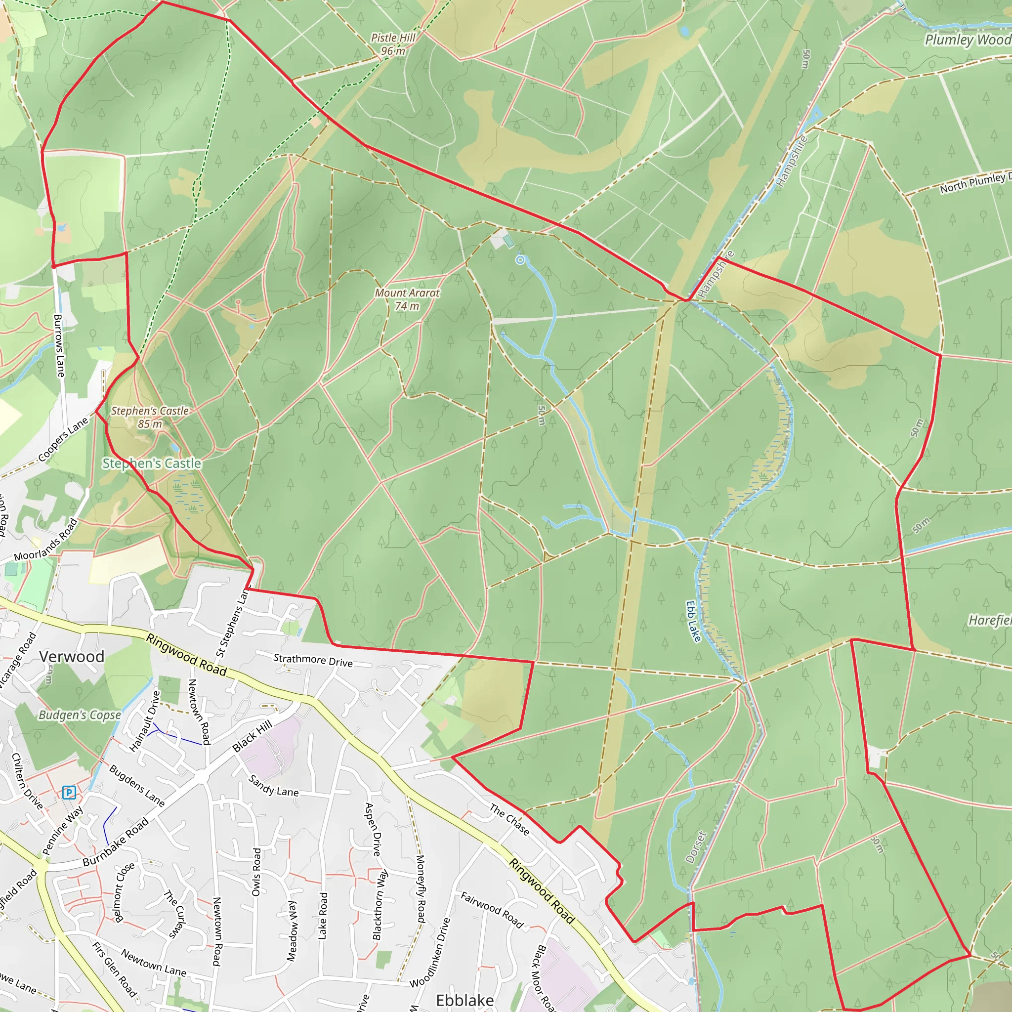 Ringwood Forest, Pistle Hill and Stephen's Castle Nature Reserve Loop mobile static map