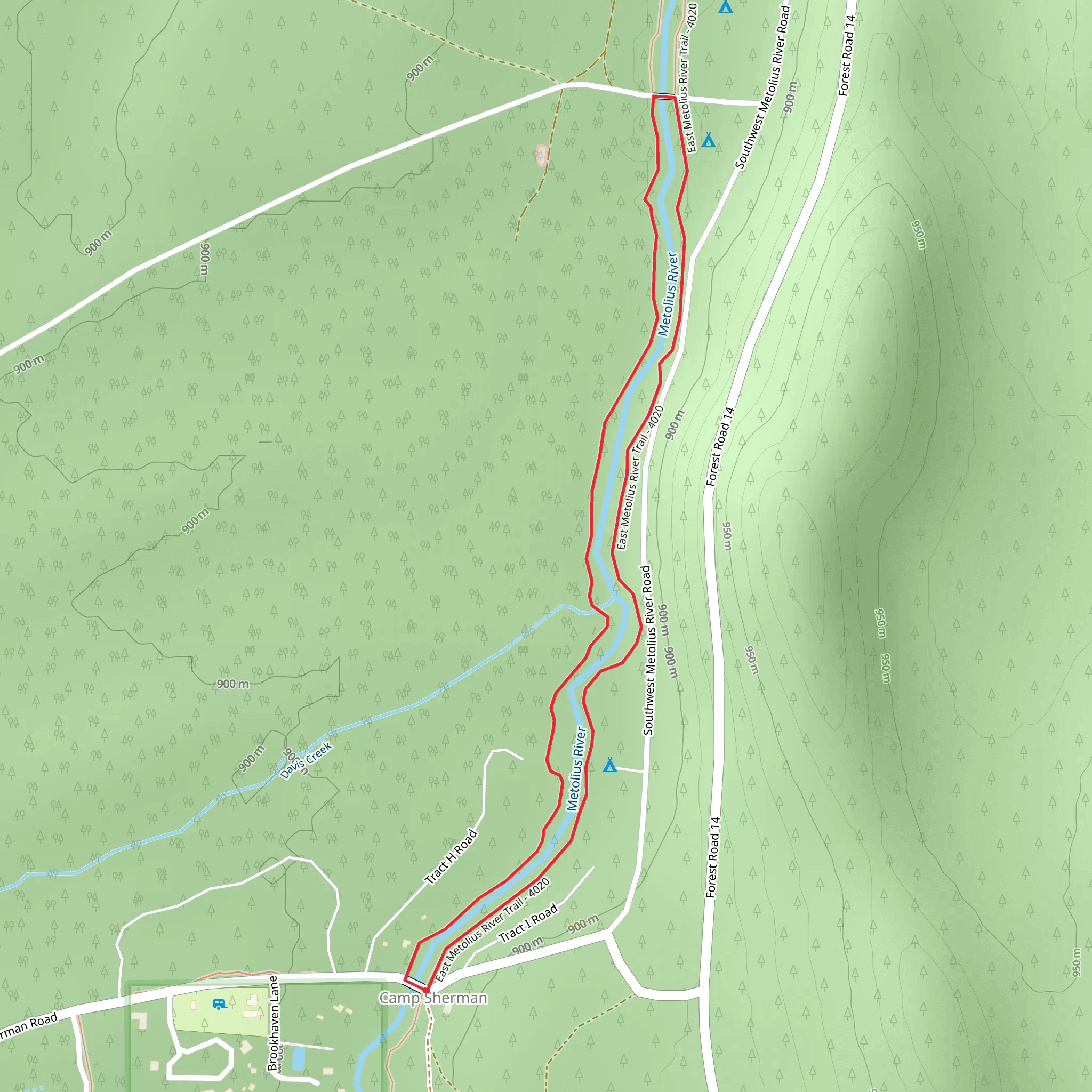 Camp Sherman via East Metolius River Trail mobile static map