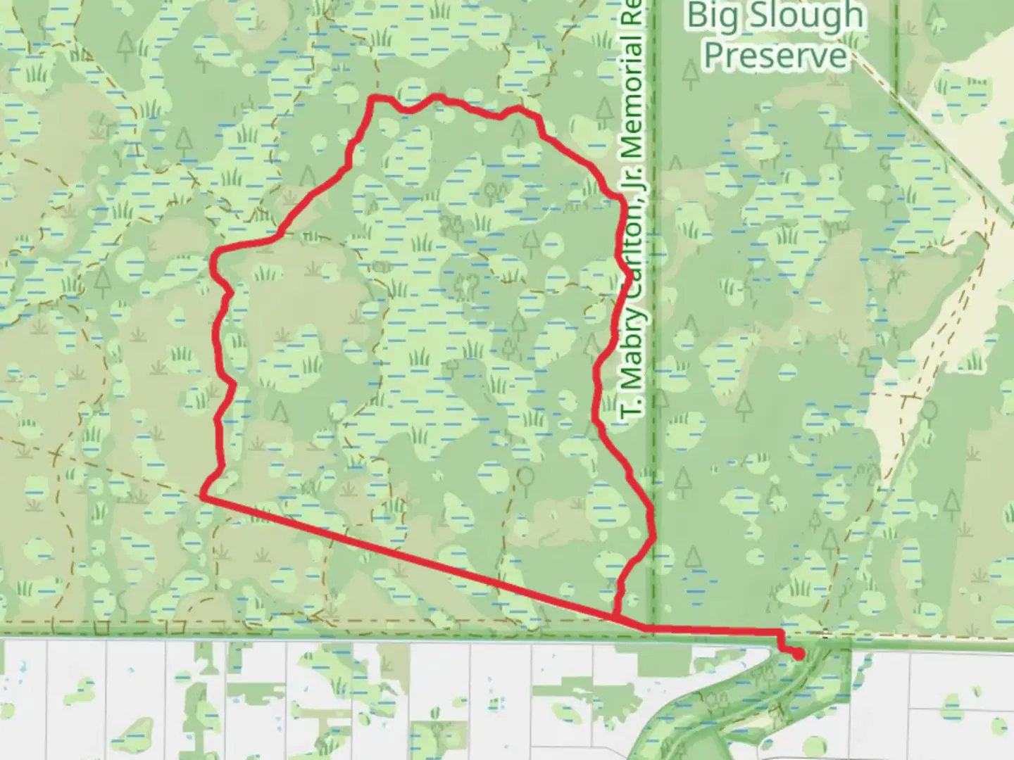 An image depicting the trail South Power Line and Tiger Marsh Loop Trail and its surrounding area.