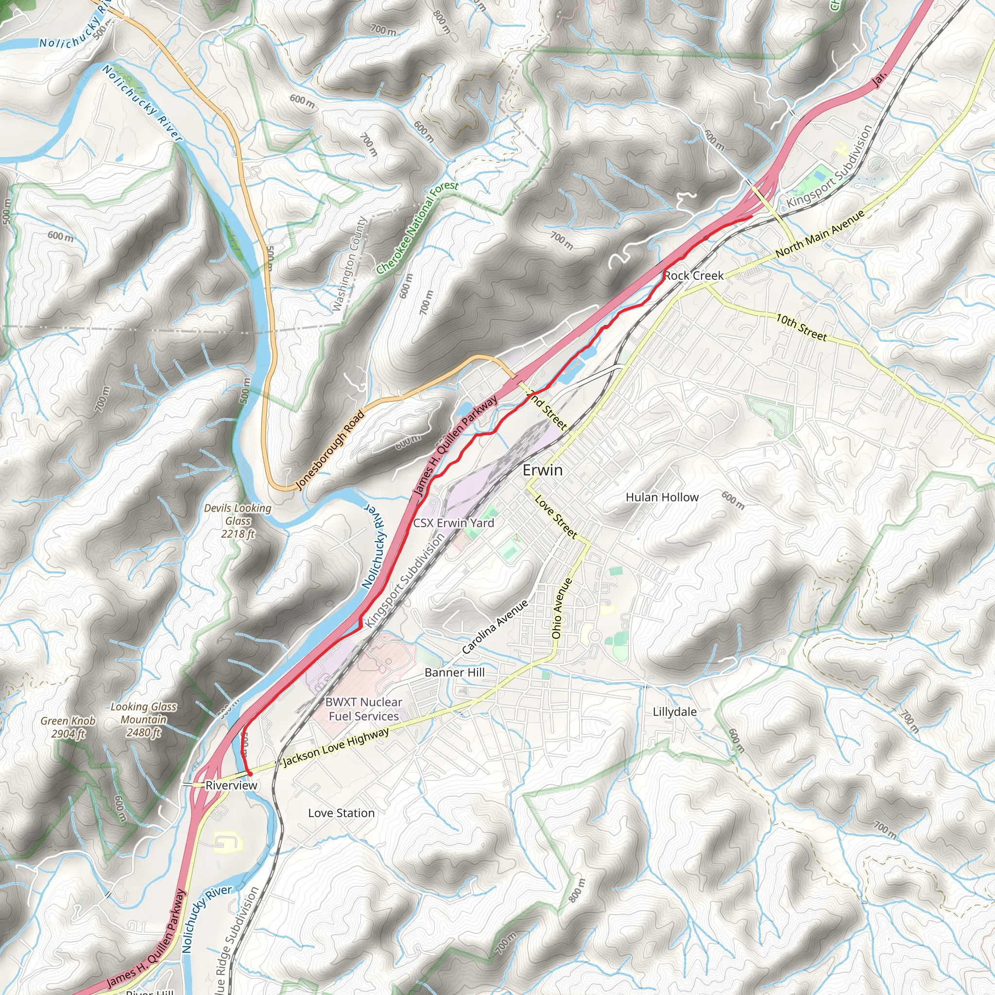 Erwin Linear Trail mobile static map