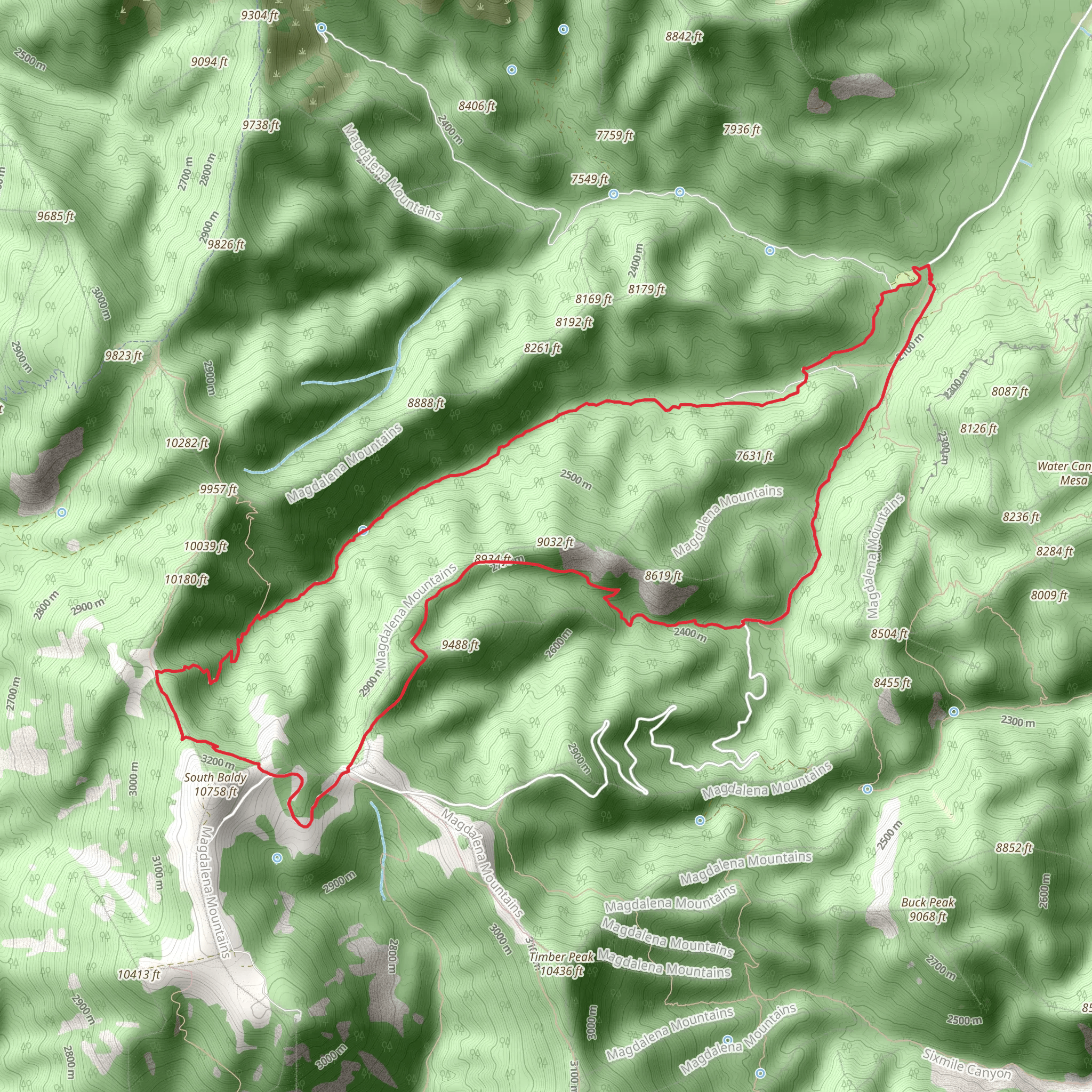 Copper Canyon Trail and South Baldy Trail mobile static map