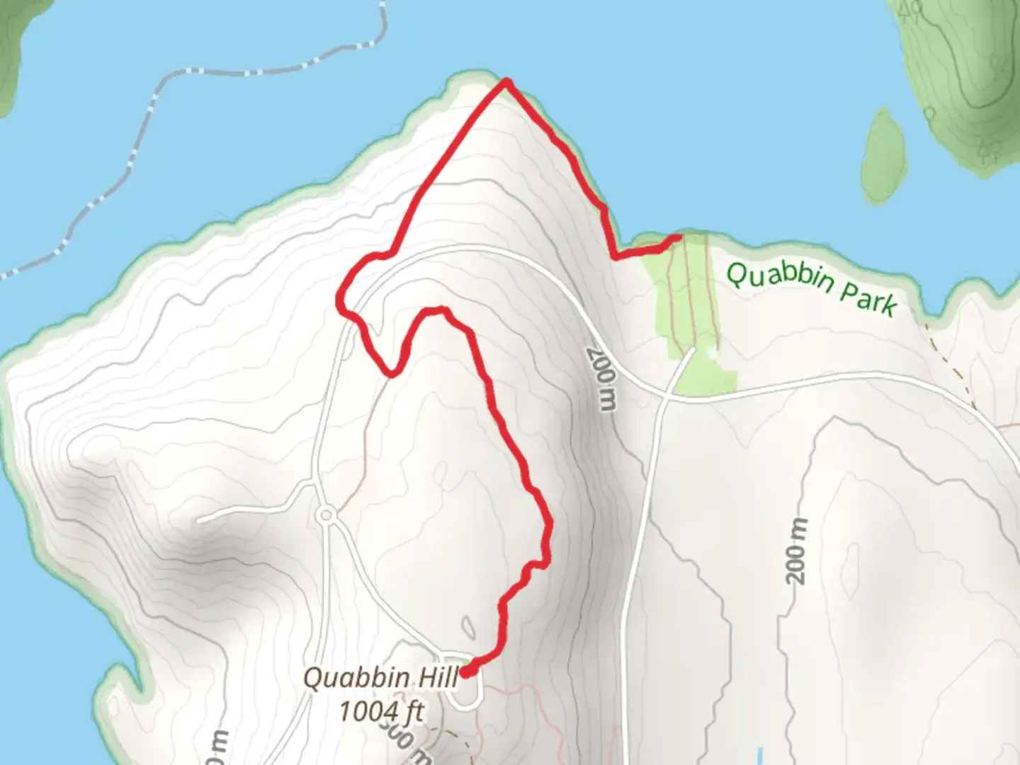 An image depicting the trail Quabbin Hill and Middle Branch Swift River and its surrounding area.