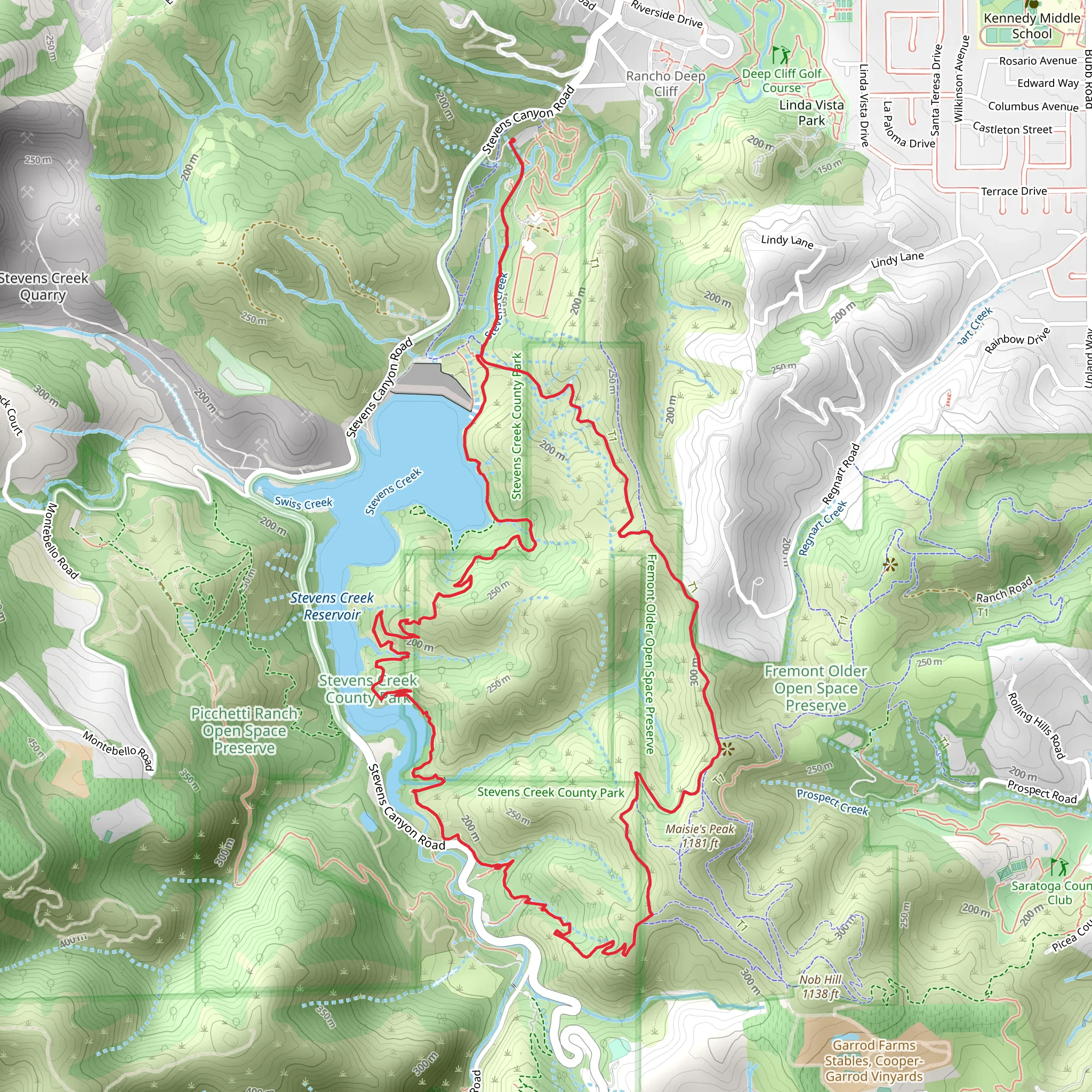 Stevens Creek - Tony Look and Coyote Ridge Loop Trail mobile static map