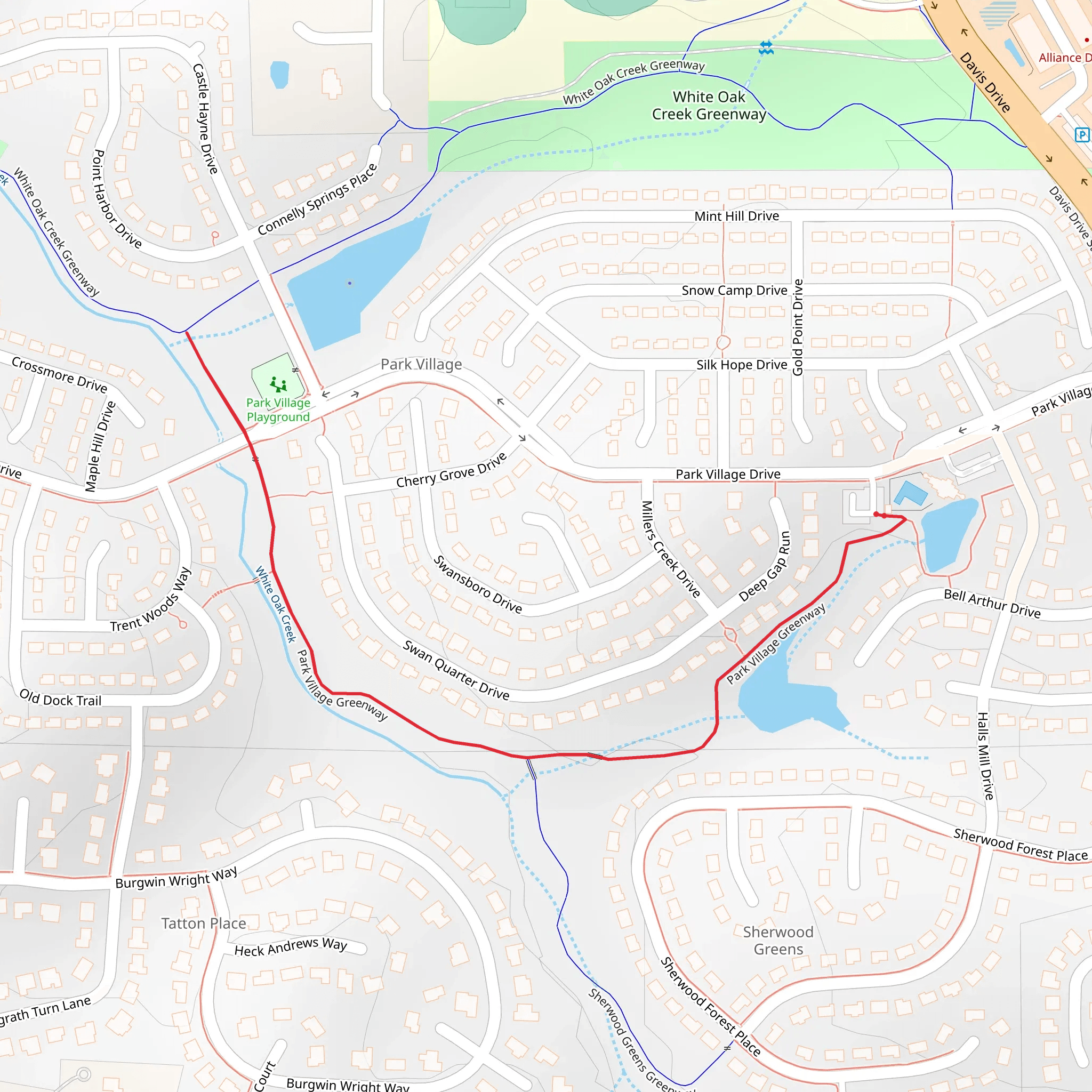 White Oak Creek via Park Village Greenway mobile static map