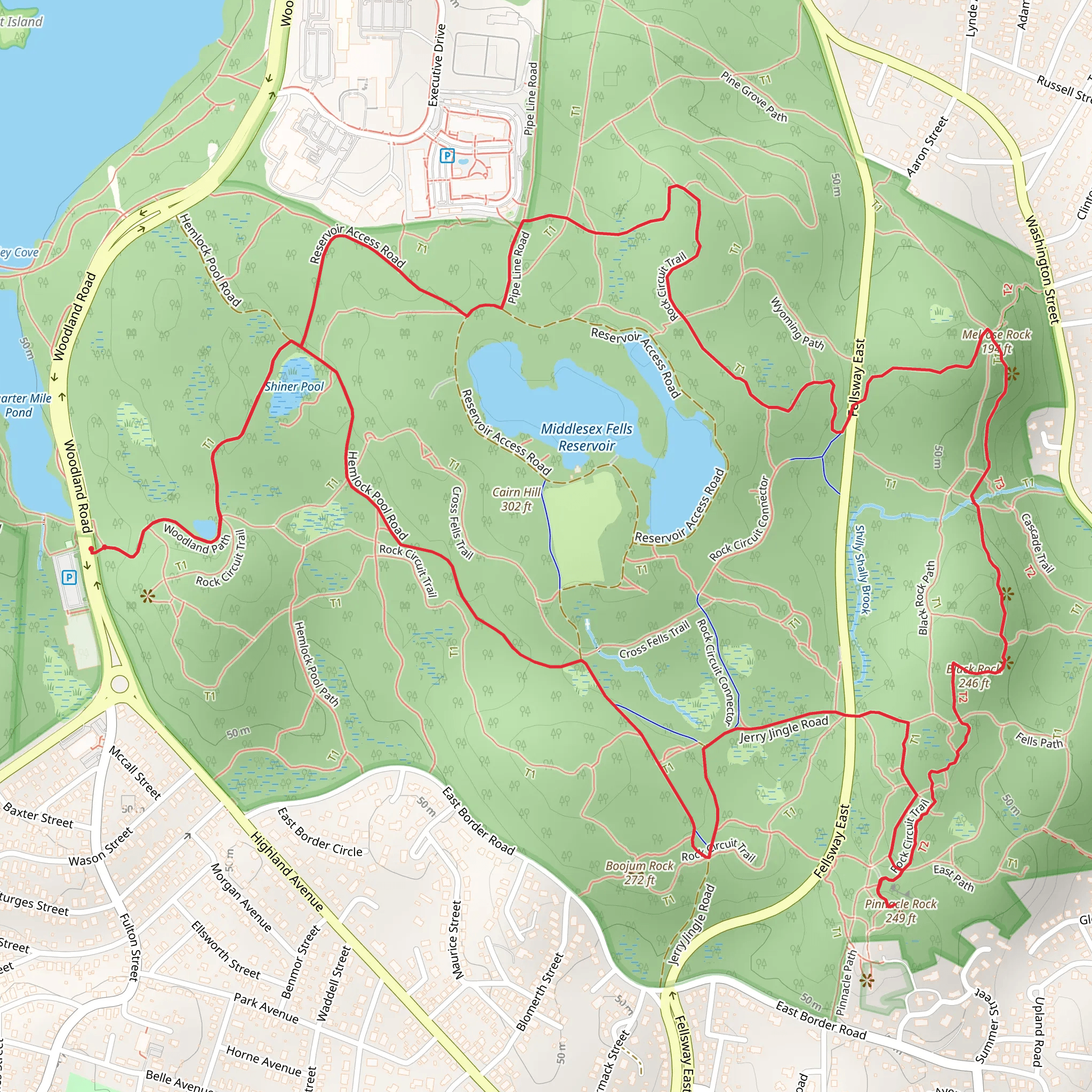 Pinnacle Rock to Black Rock to Melrose Rock Loop from Woodland Road mobile static map