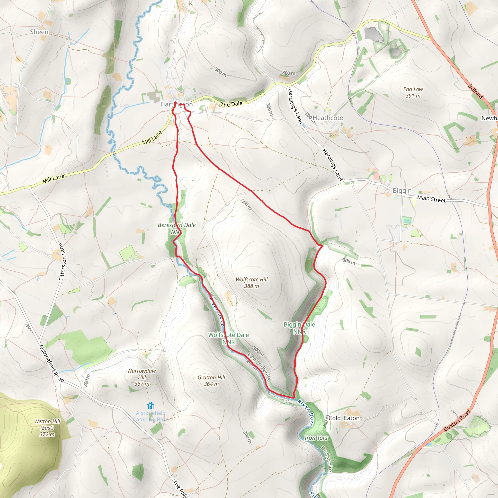 River Dove and Reynard's Lane from Hartington mobile static map