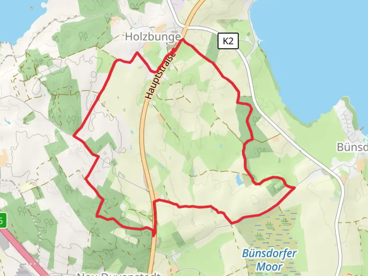 An image depicting the trail Holzbunge-Heidberg and its surrounding area.