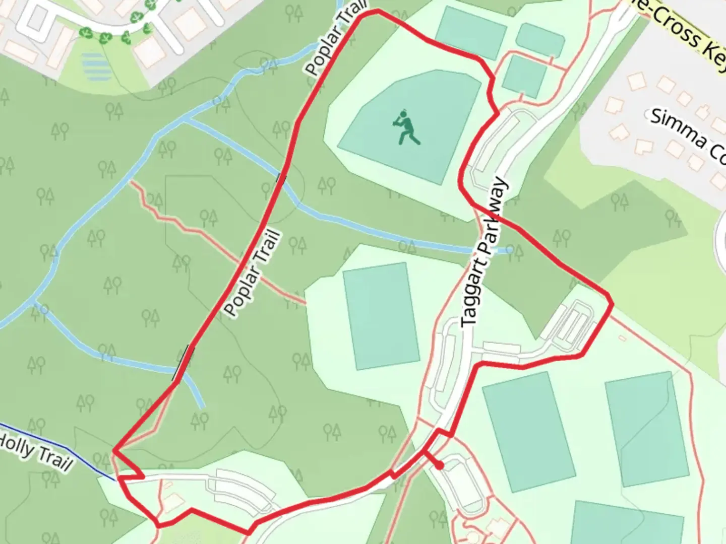 An image depicting the trail Lacrosse Field Loop and its surrounding area.