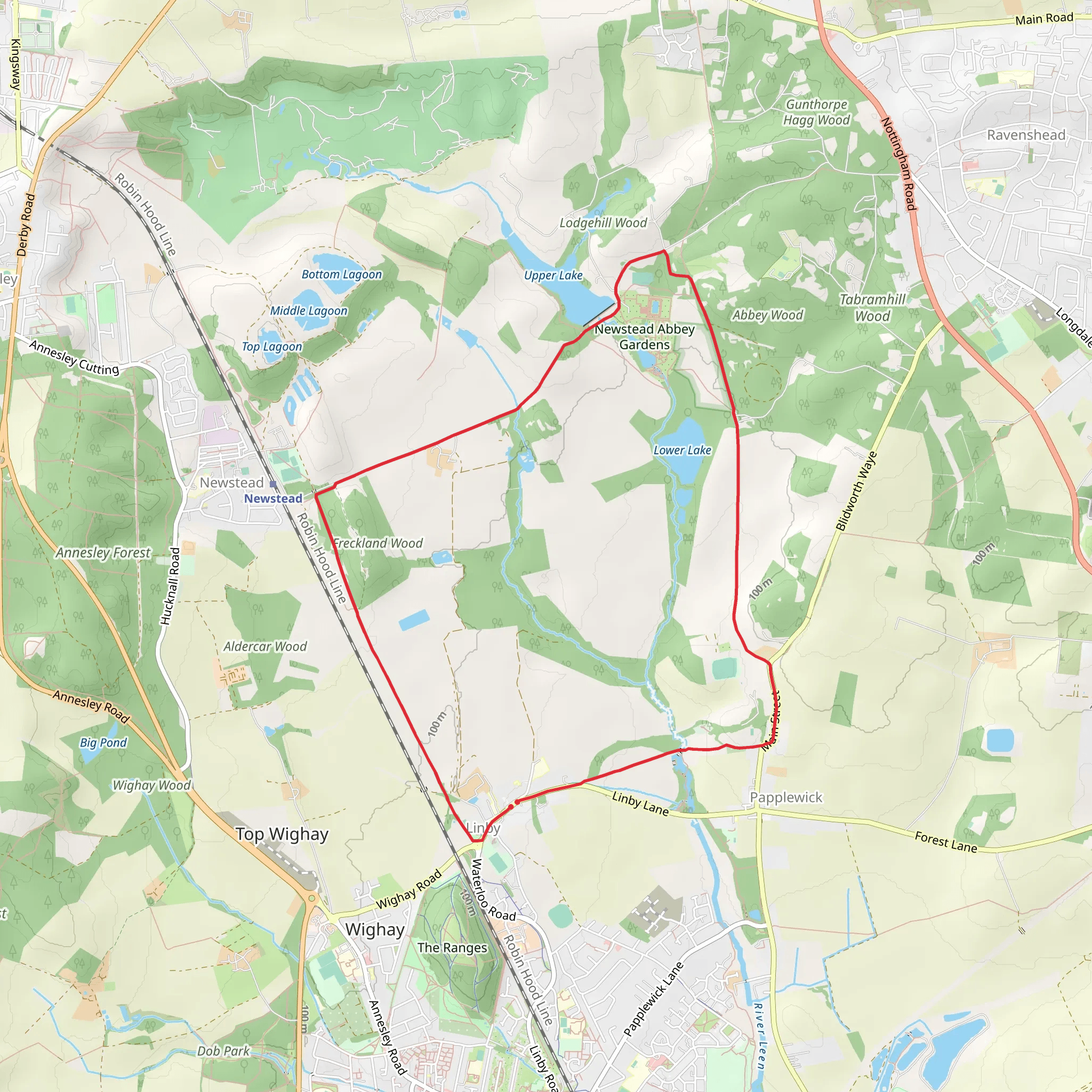 Newstead Abbey from Linby mobile static map