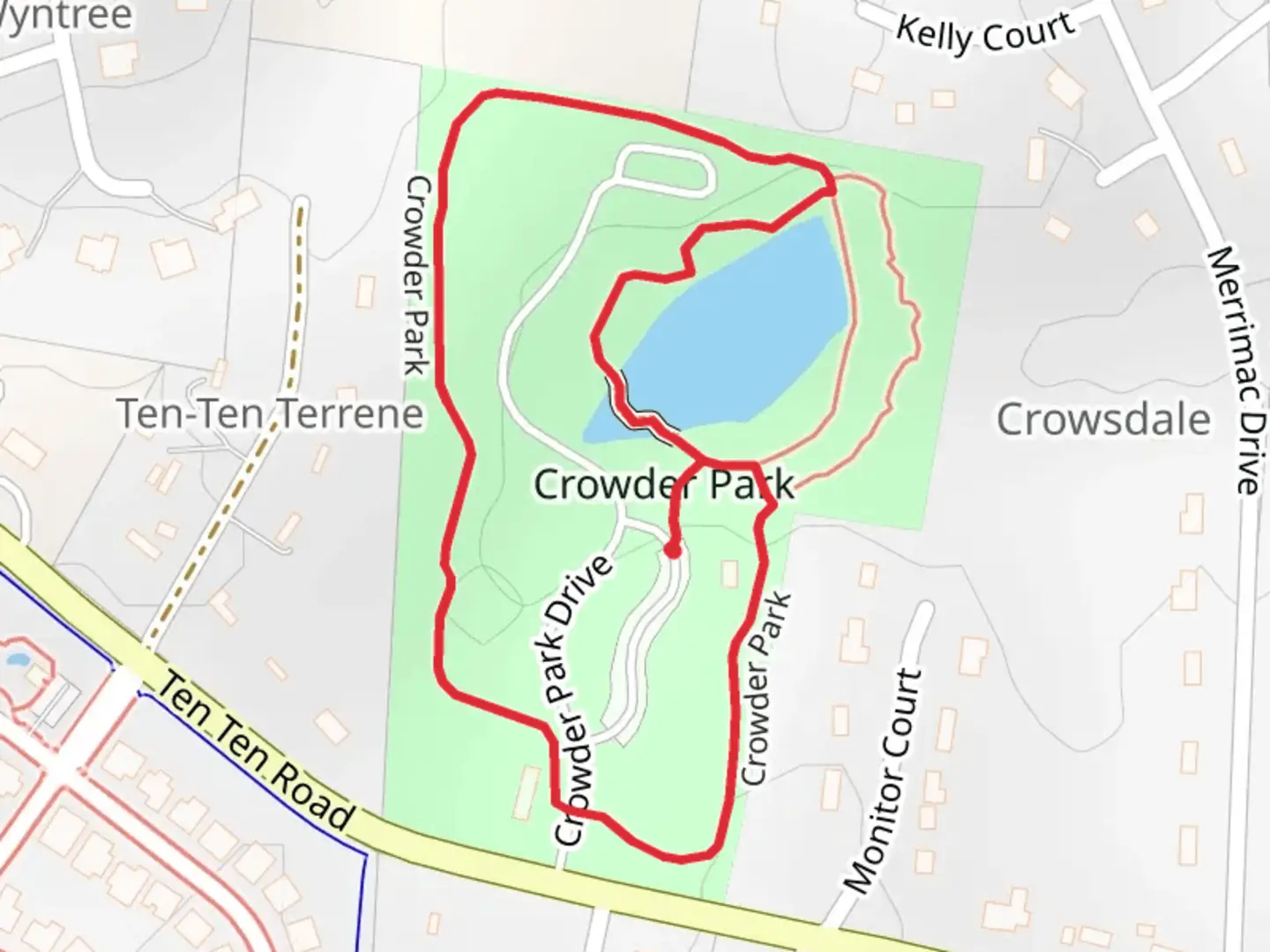 An image depicting the trail Crowder Park Loop and its surrounding area.