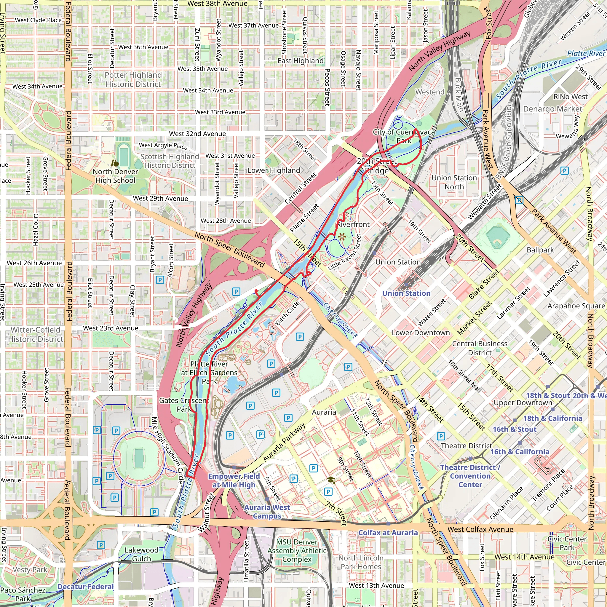 South Platte River and Gates Cressent Park Loop mobile static map