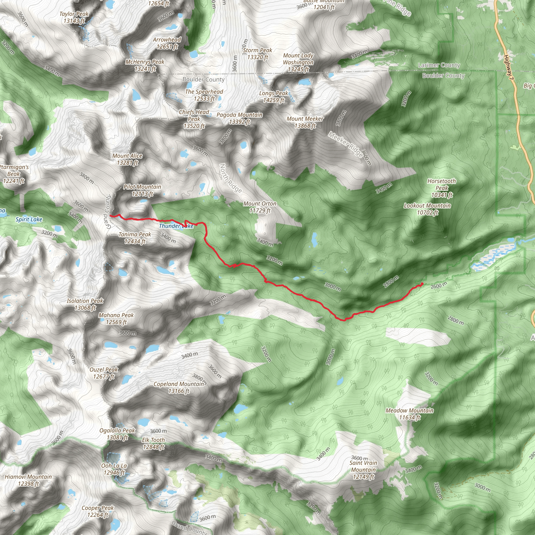 Boulder - Grand Pass and Thunder Lake Trail mobile static map