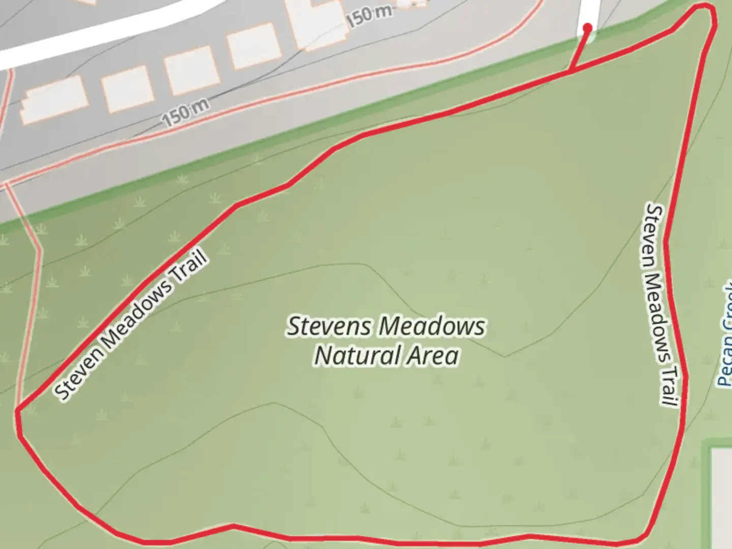 An image depicting the trail Stevens Meadows Natural Area Loop and its surrounding area.