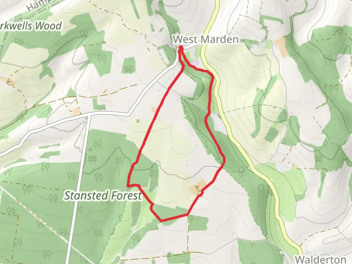 An image depicting the trail West Marden Copse and Wythy Piece and its surrounding area.