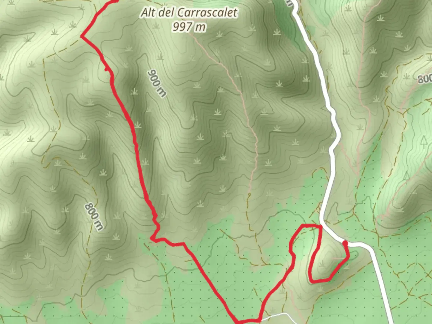 An image depicting the trail Path of the Llama de les Cabres SL CV 324 and its surrounding area.