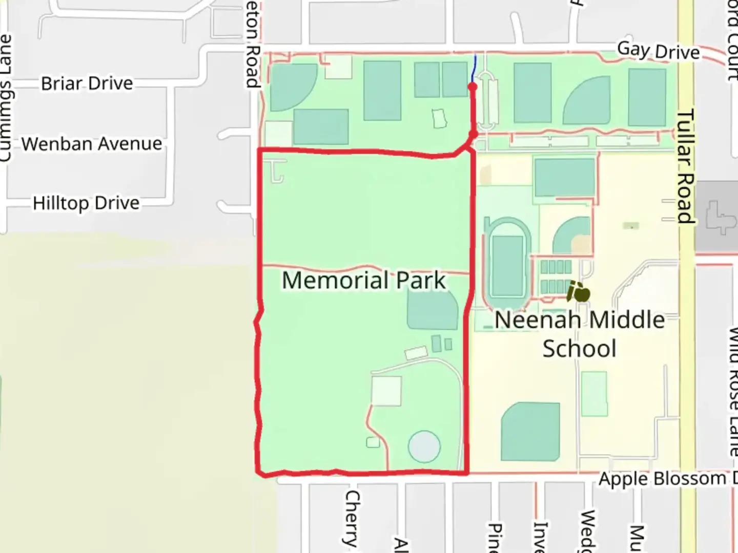 An image depicting the trail Memorial Park via Fox Cities Paper Trail and its surrounding area.