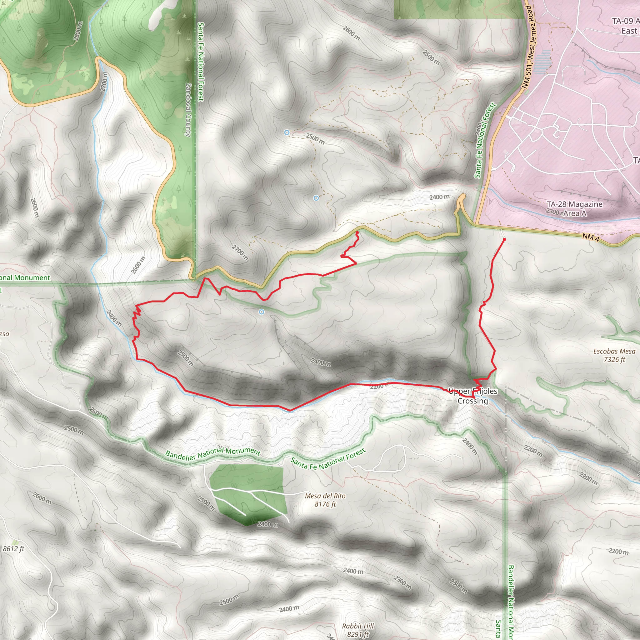 Upper Frijoles Crossings via Apache Spring Trail mobile static map
