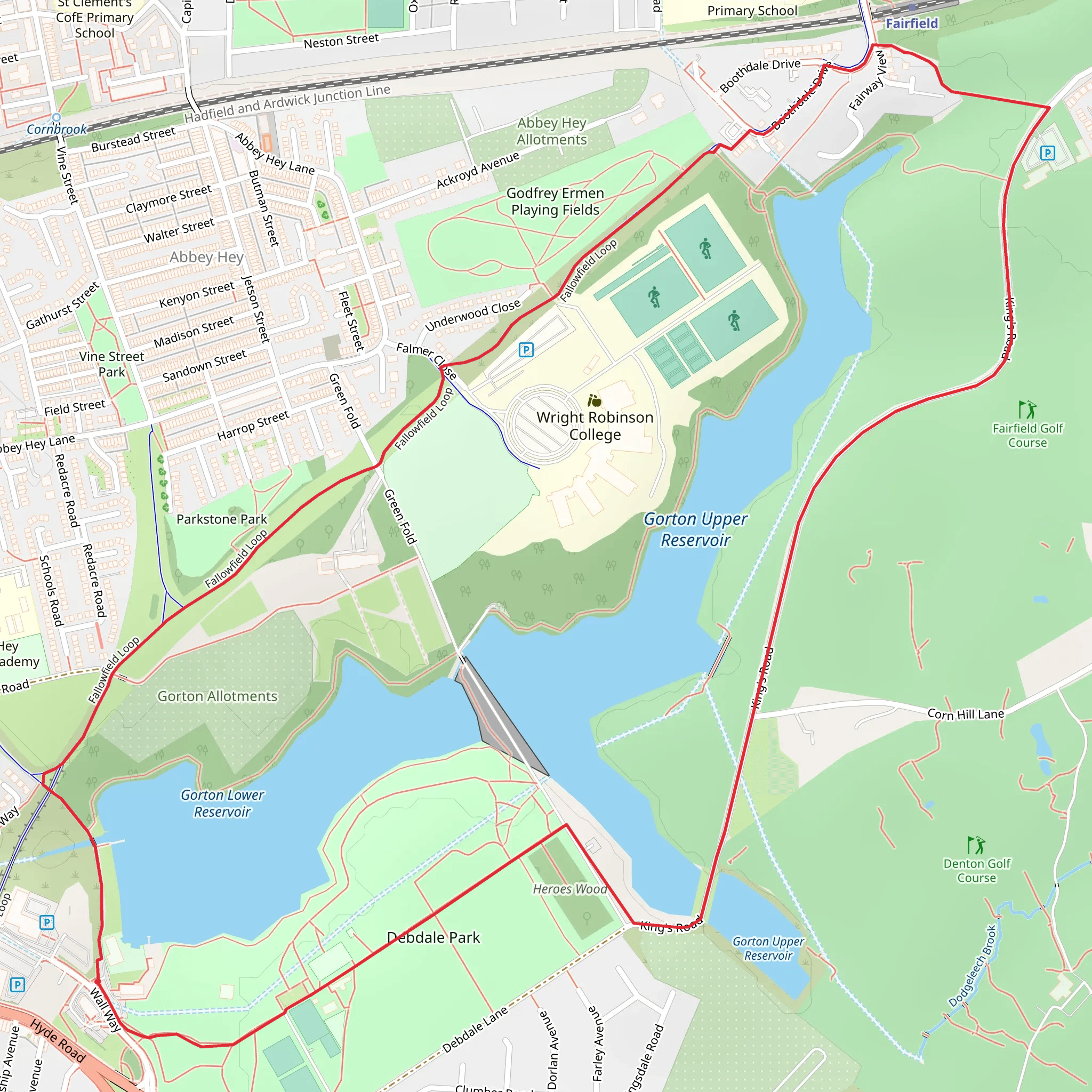 Debdale Park and Gorton Lower and Upper Reservoir Loop mobile static map