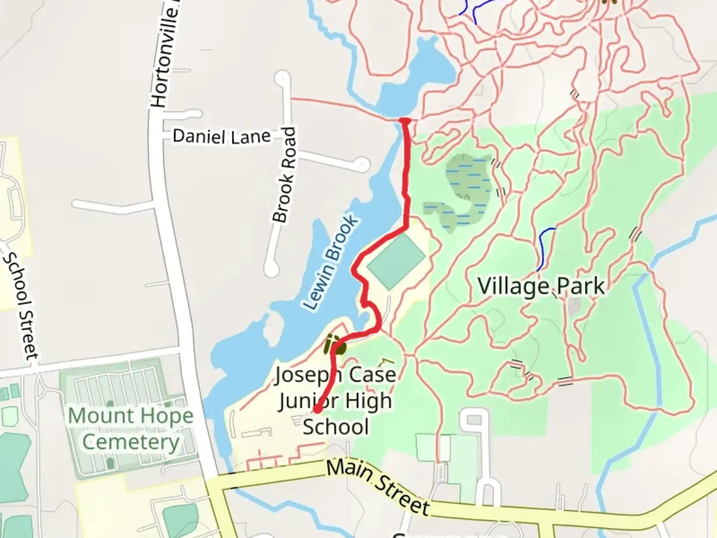 An image depicting the trail Lewin Brook and Lakeside and its surrounding area.