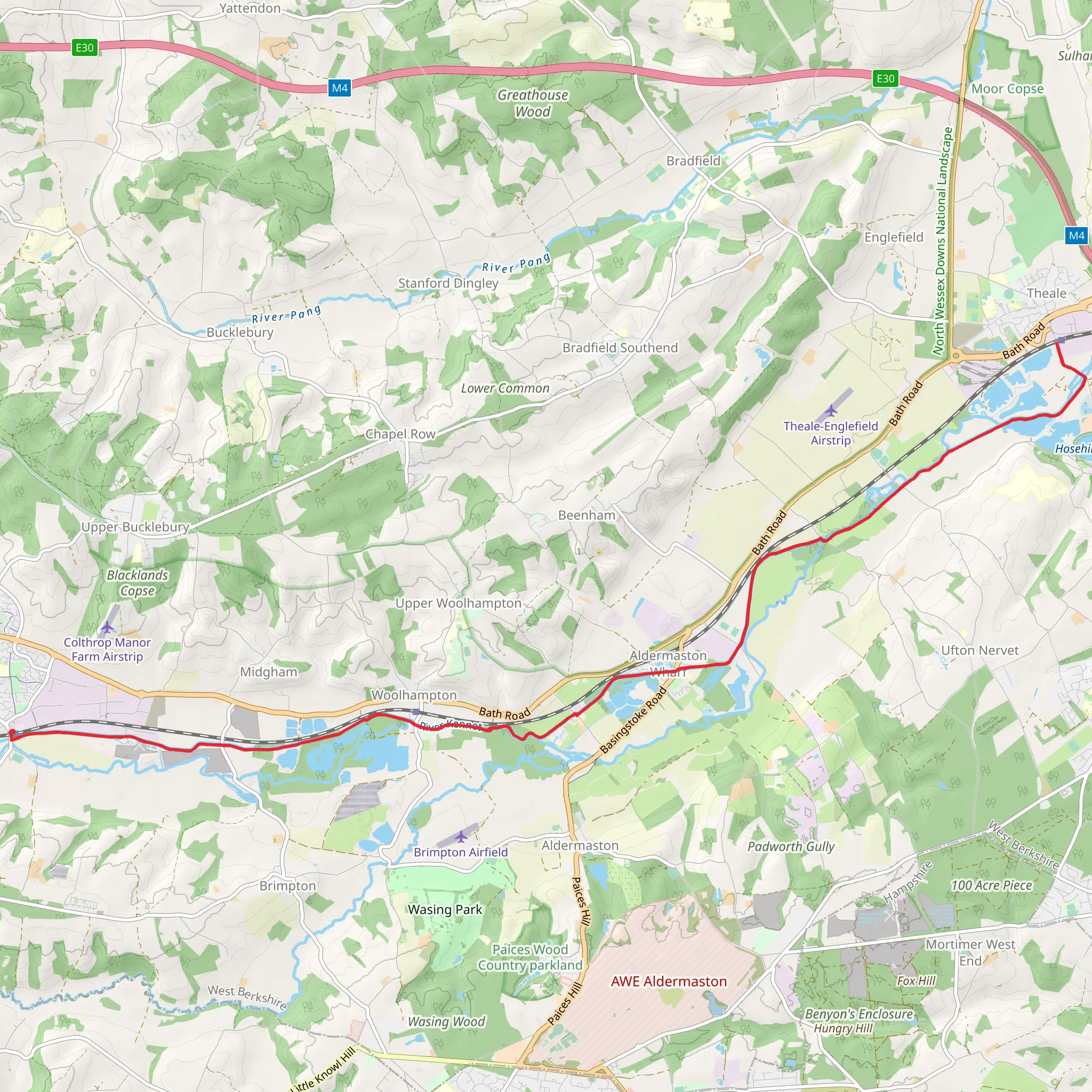 Thatcham to Theale walk via Hosehill Lake Local Nature Reserve mobile static map