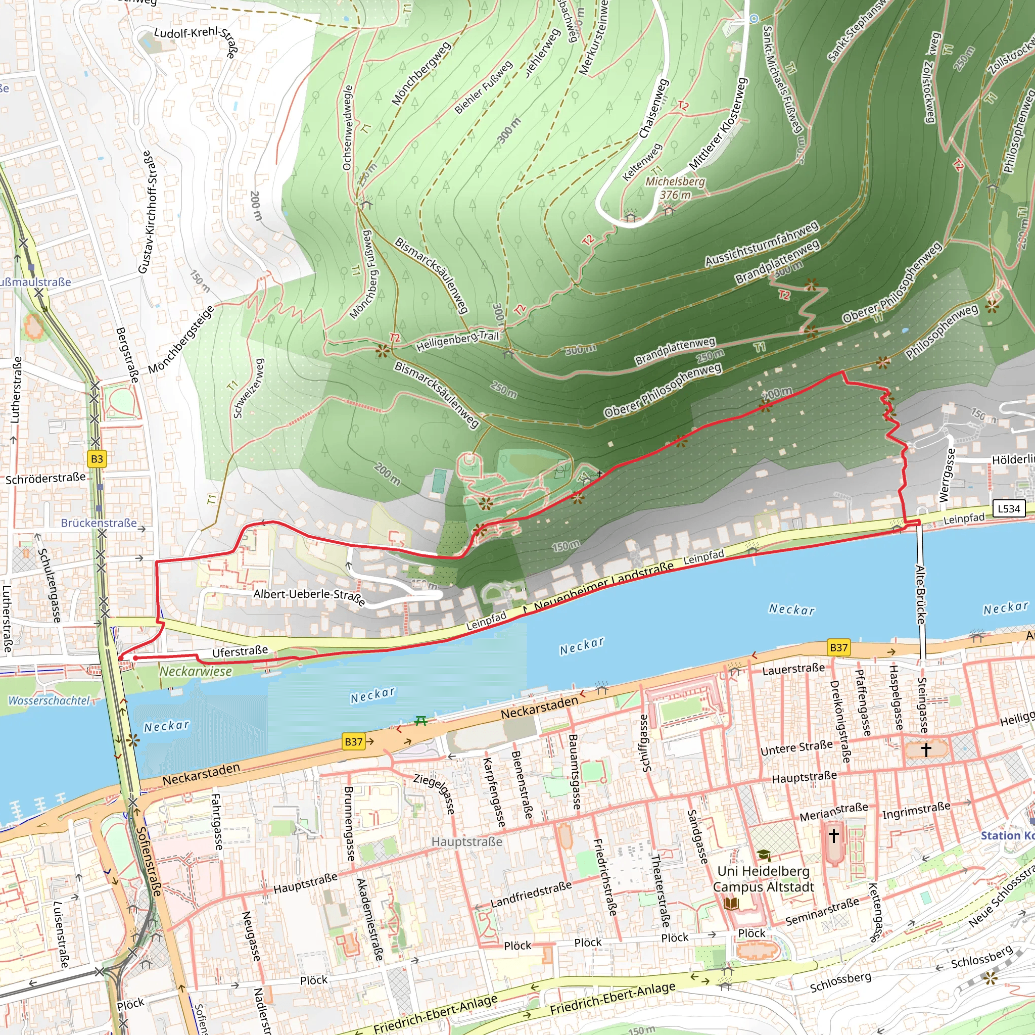 Neckar via Odenwald Vogesen Weg and Leinpfad mobile static map