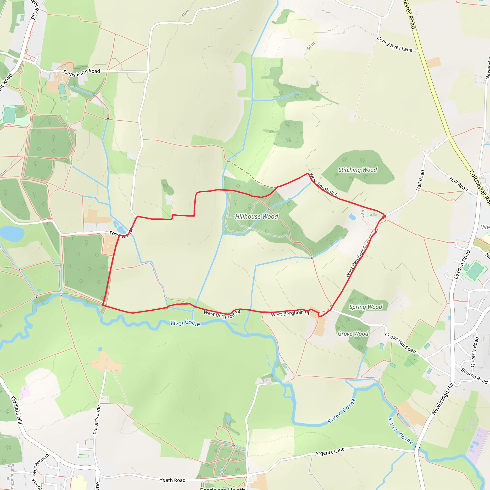 Hillhouse Wood and Essex Way mobile static map