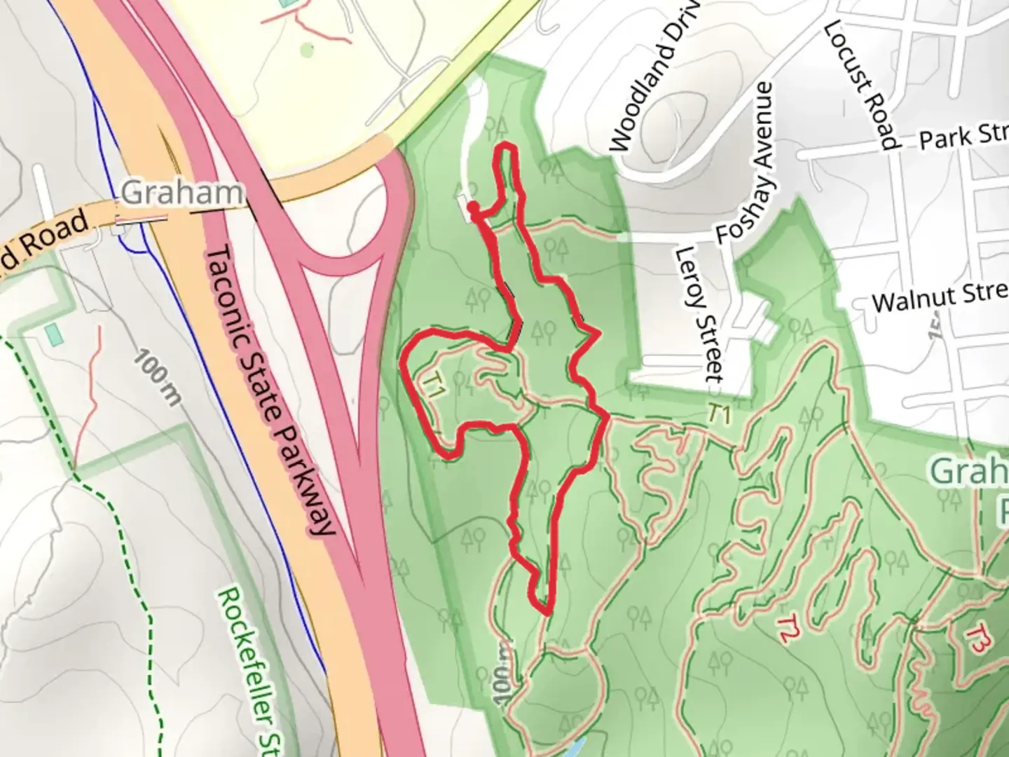 An image depicting the trail Pink Loop Trail - Graham Hills Park and its surrounding area.