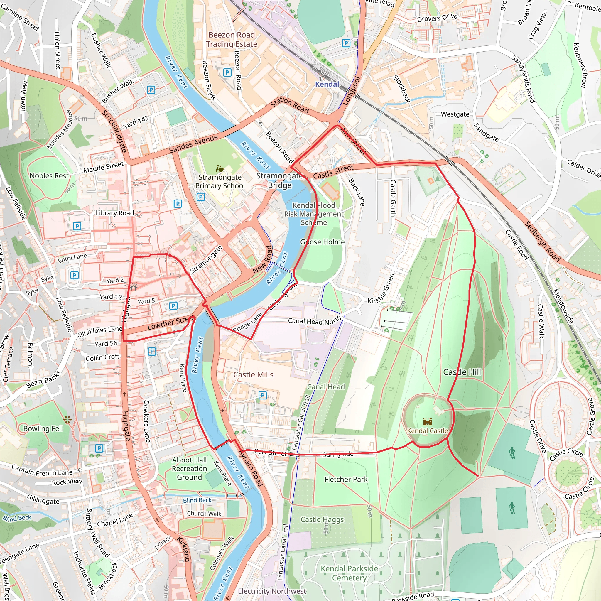 Kendal Castle and Castle Hill Loop mobile static map