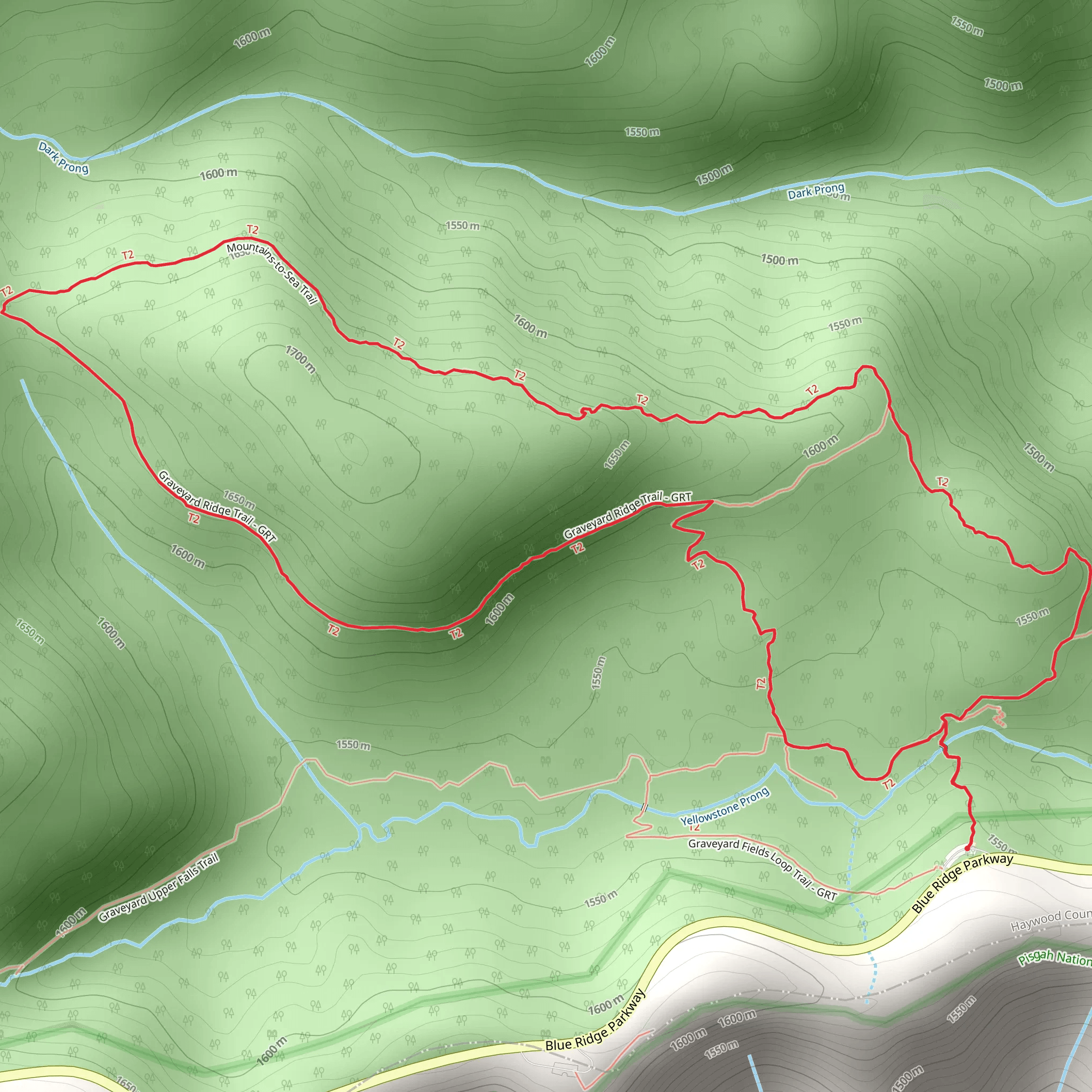 Graveyard Fields, Graveyard Ridge and Mountains-to-Sea Loop Trail mobile static map