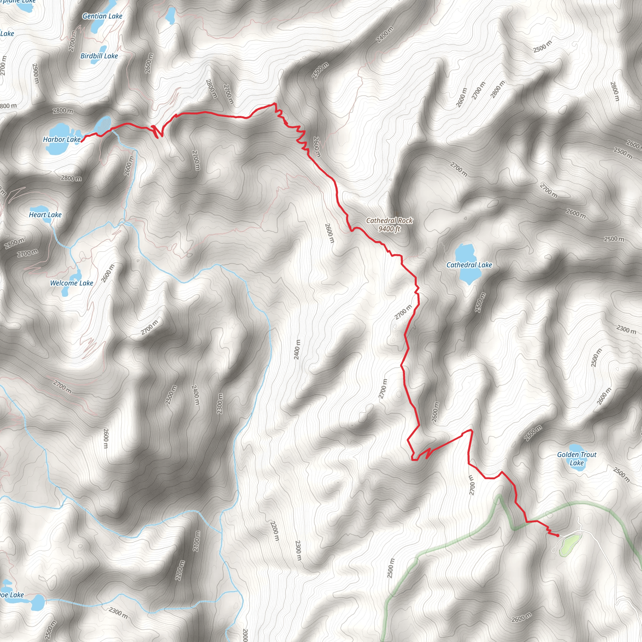 Harbor Lake and Wilson Lake via Bighorn Crags Trail mobile static map