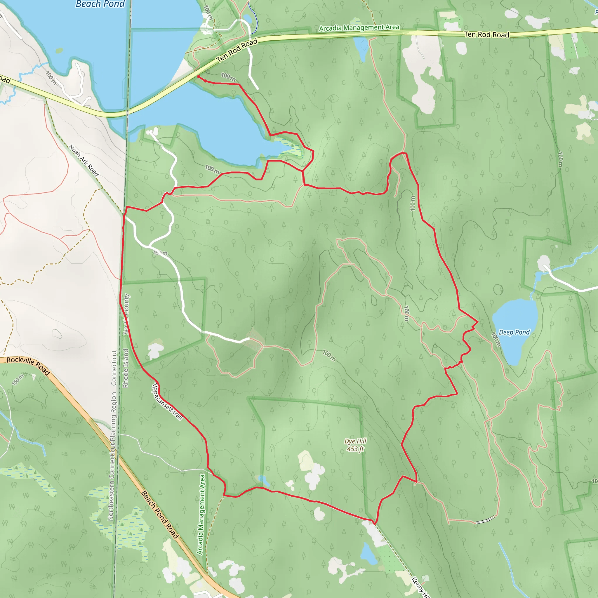 Deep Pond Trail, Kenney Hill and Tippecansett Loop Trail mobile static map