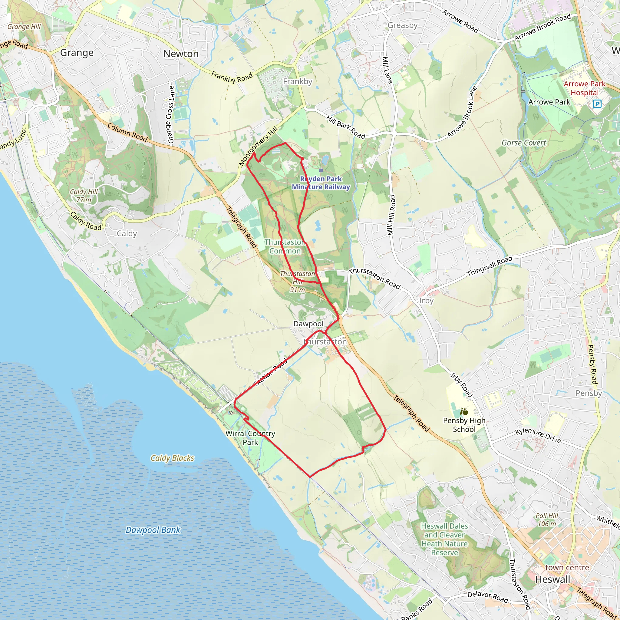 Royden Park and Thurstaston Loop mobile static map