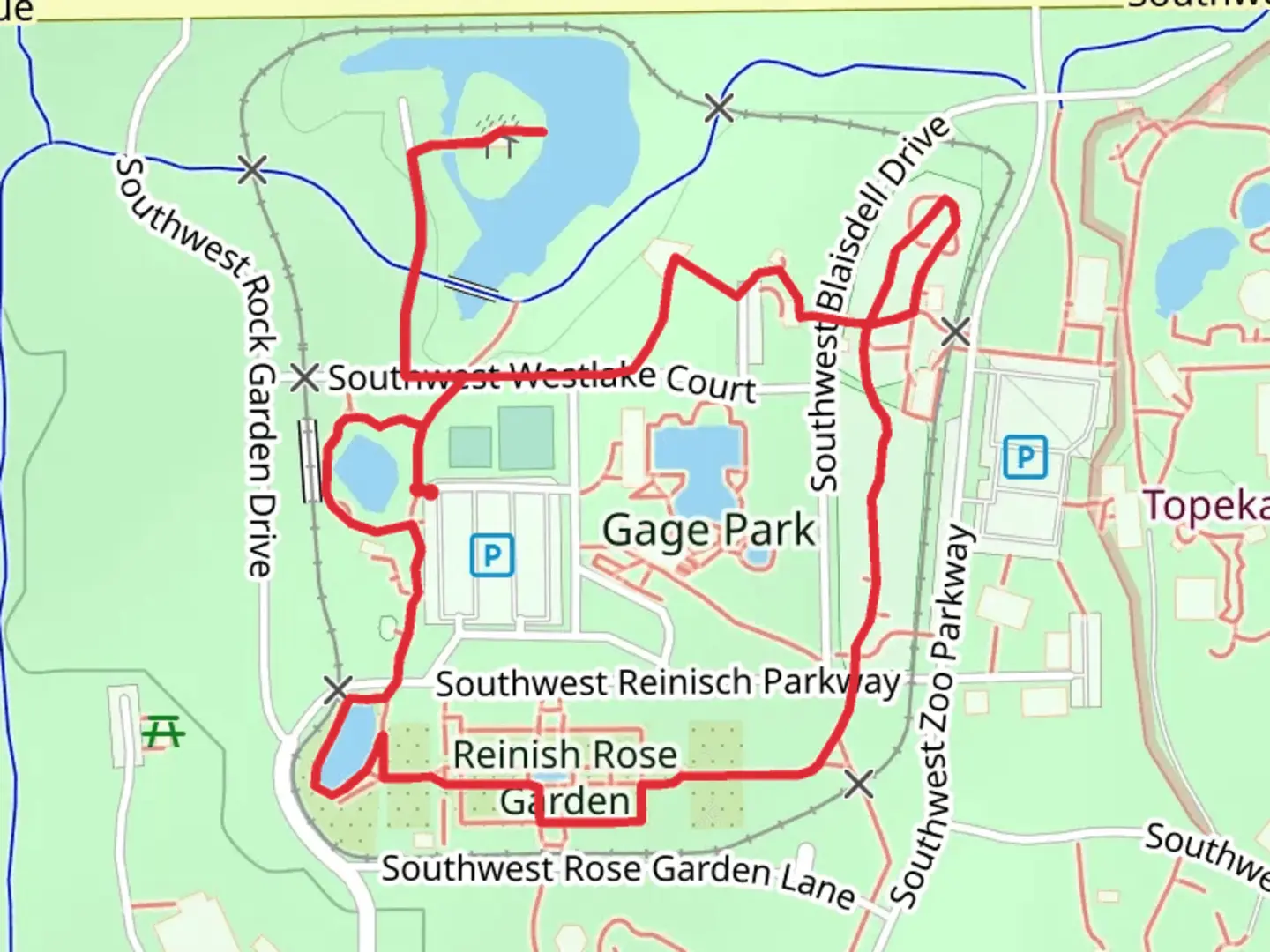 An image depicting the trail Reinish Rose Garden and Westlake Pond Loop and its surrounding area.