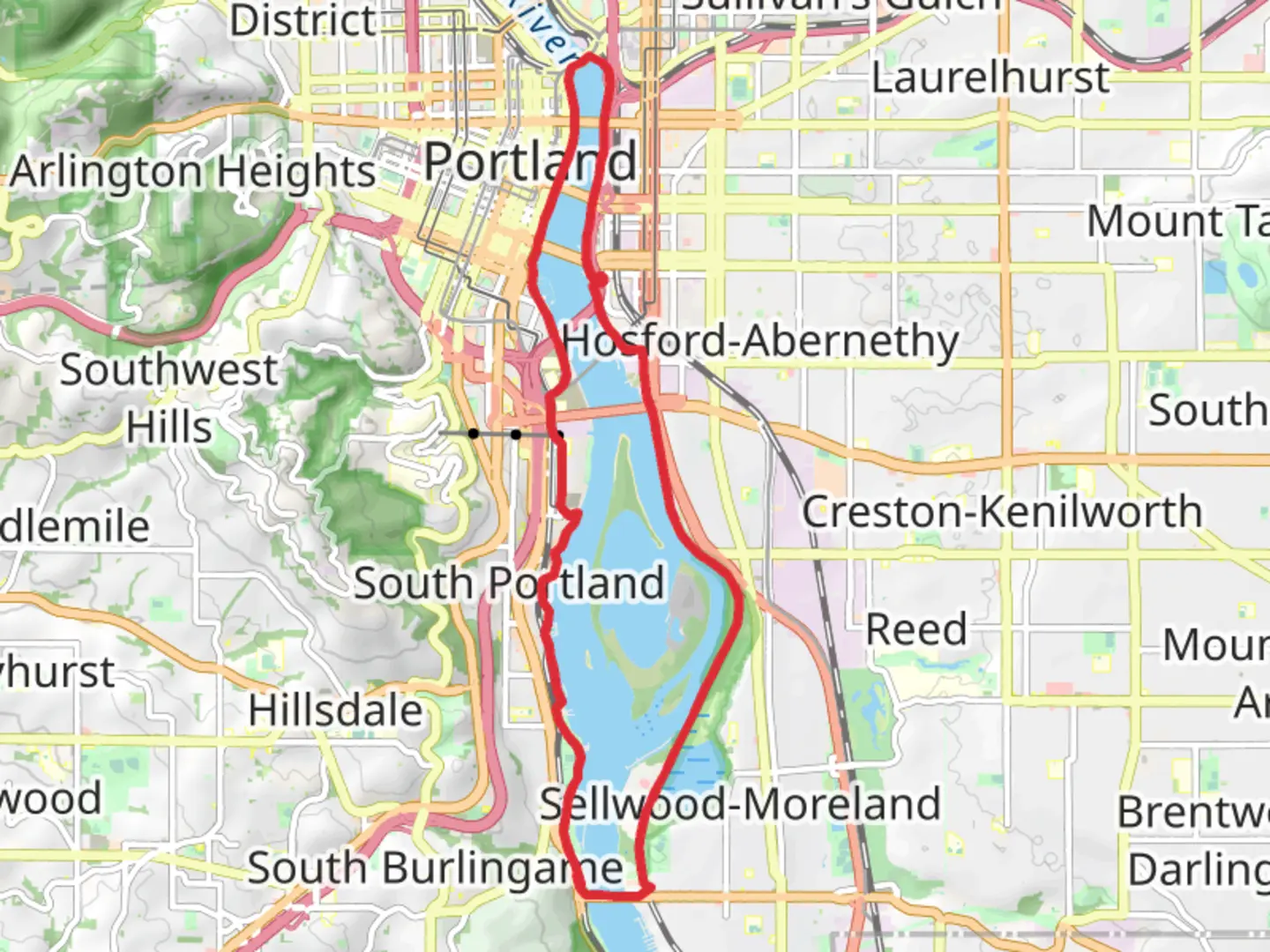 An image depicting the trail Willamette Greenway Loop Trail and its surrounding area.