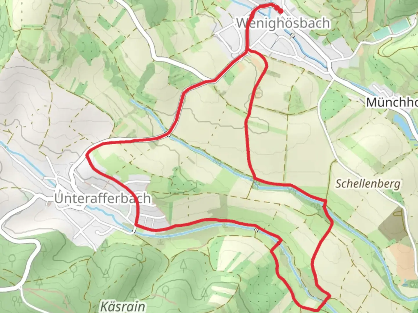 An image depicting the trail Wenighösbach and Unterafferbach Loop and its surrounding area.