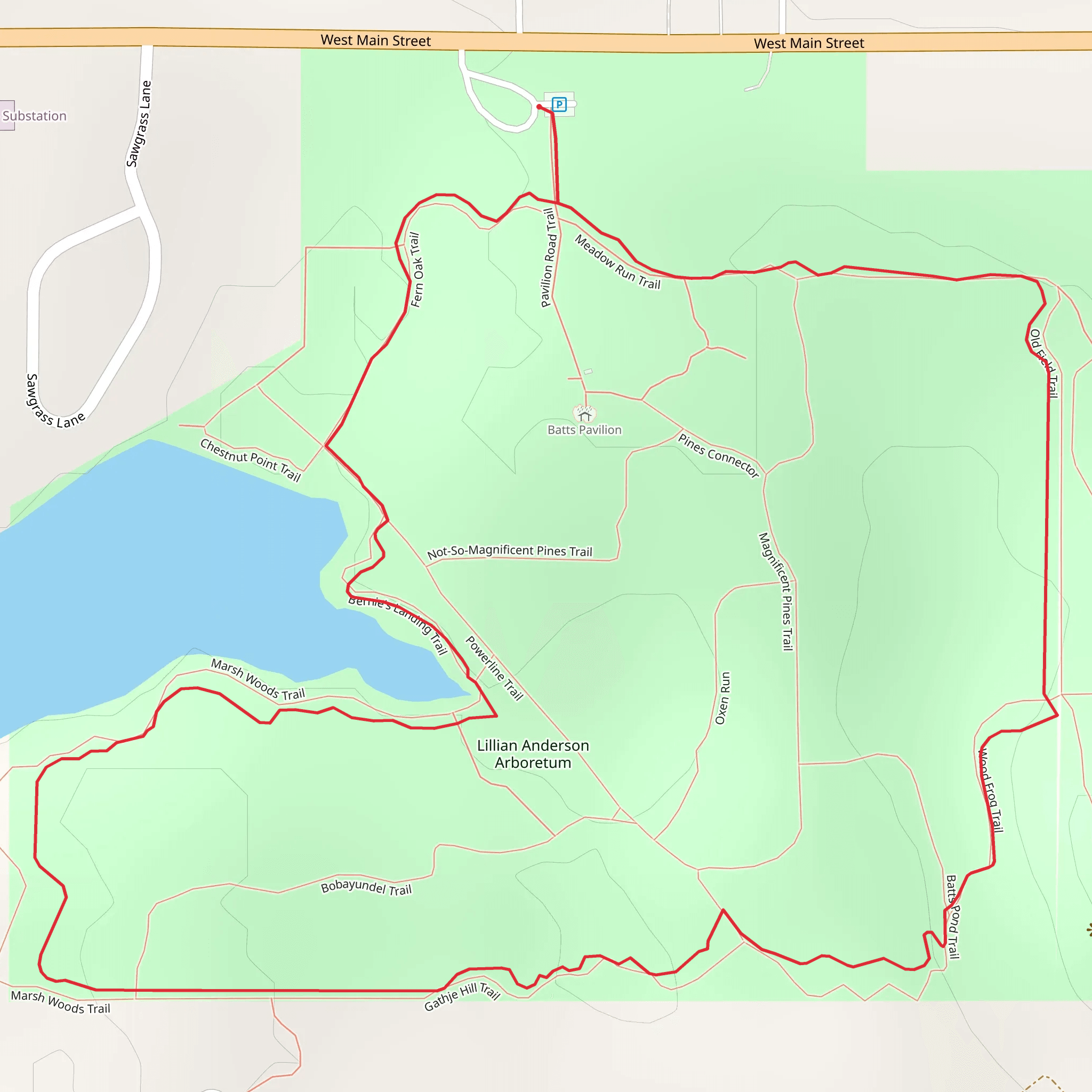 Fern Oak, Gathje Hill and Old Field Loop Trail mobile static map
