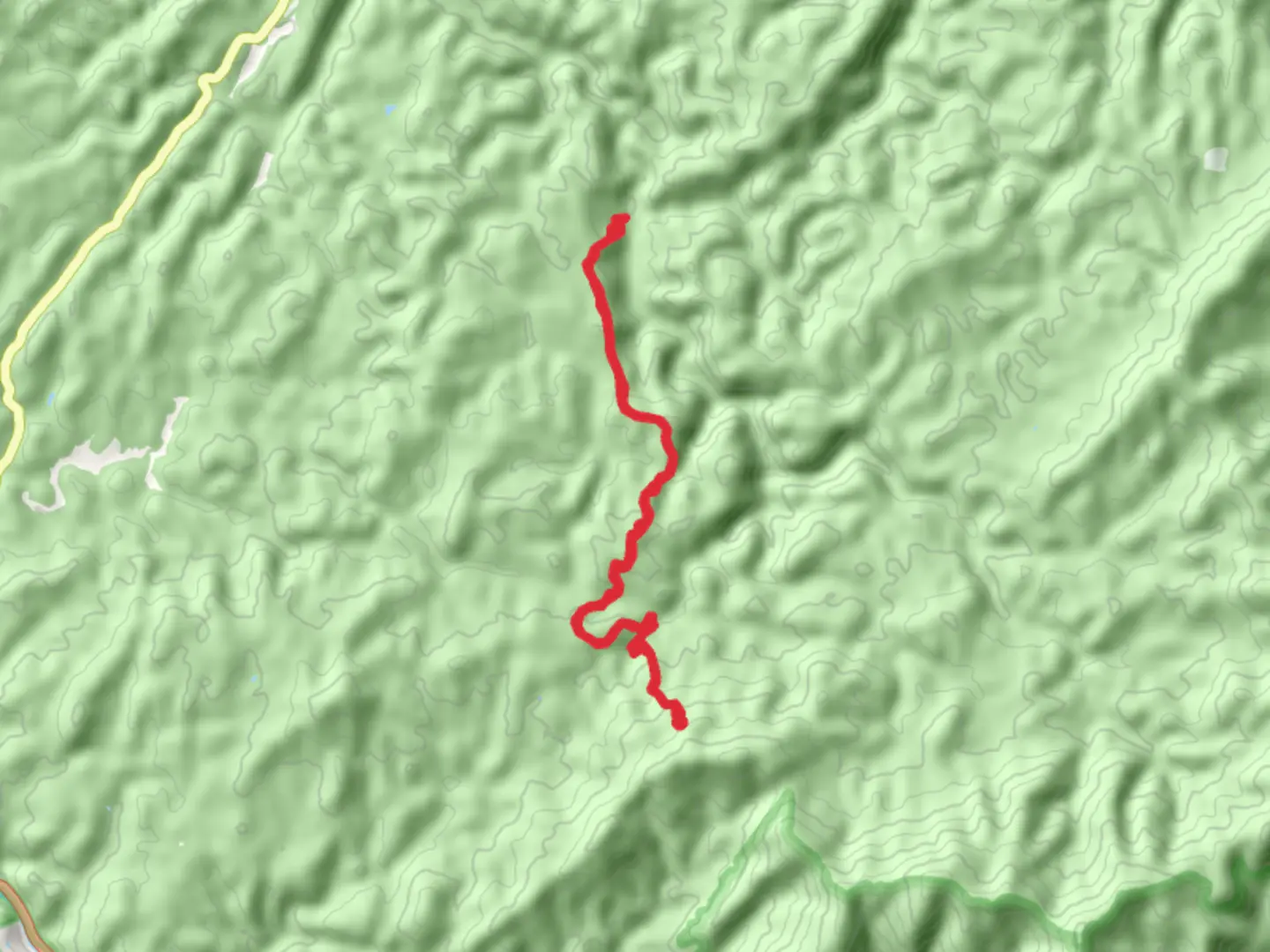 An image depicting the trail Benton MacKaye Trail from Kimsey Mountain Road and its surrounding area.