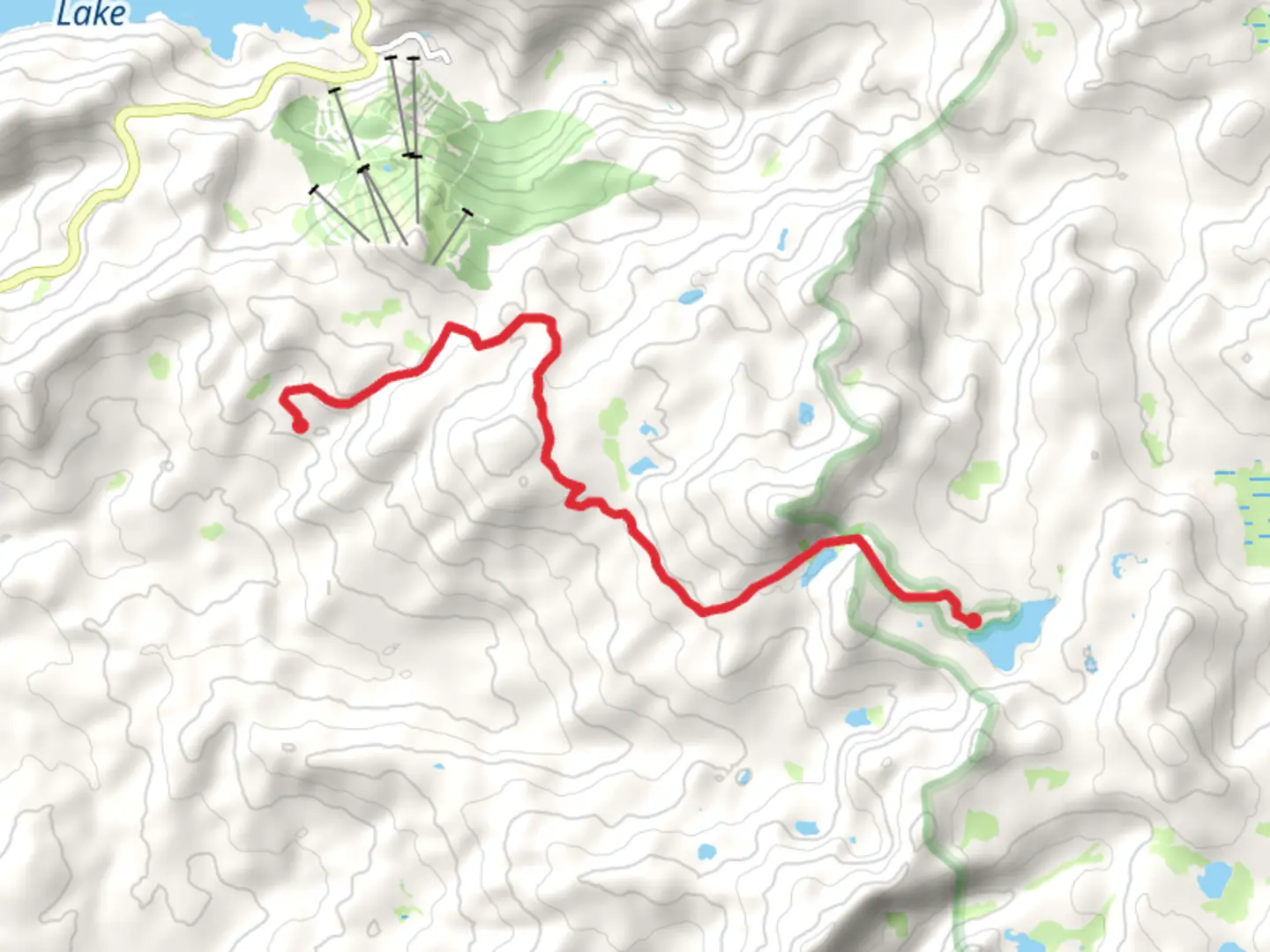 An image depicting the trail Coyote Lake and Red Lake and its surrounding area.