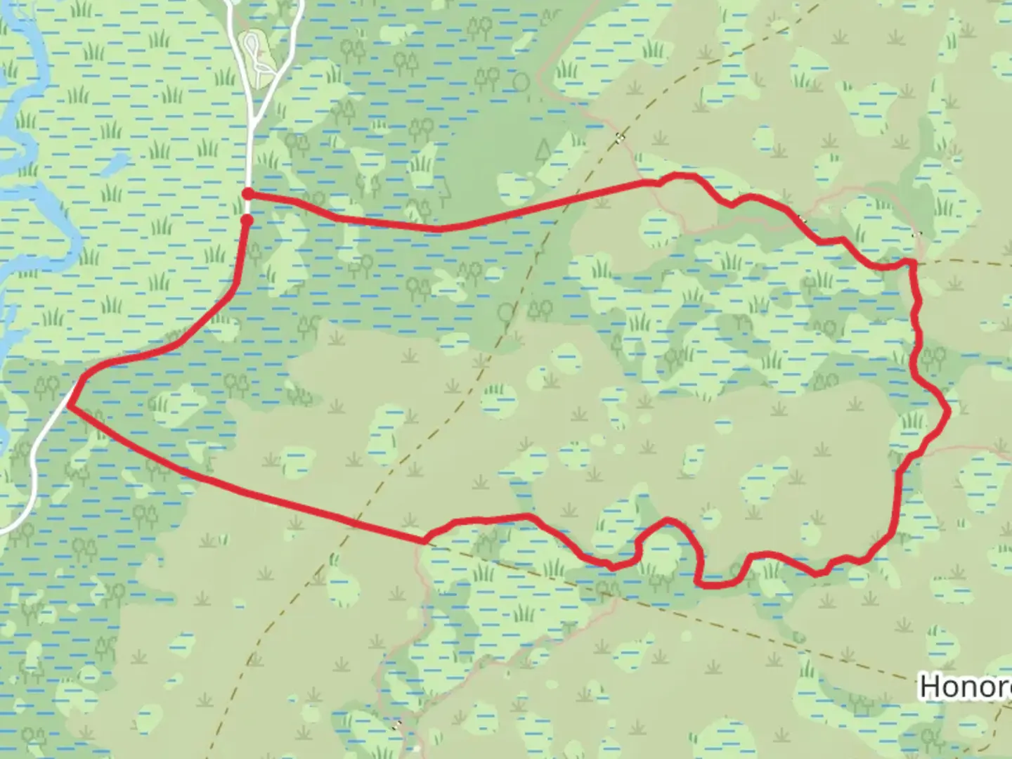 An image depicting the trail Ranch House Road and Myakka Hiking Trail and its surrounding area.
