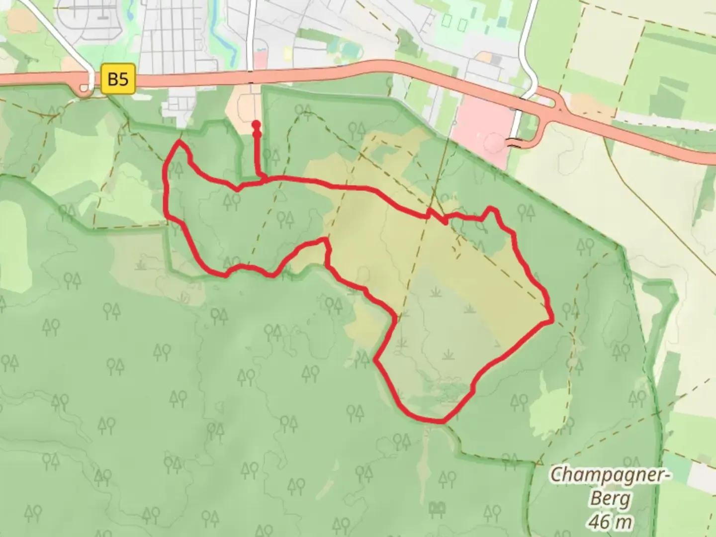 An image depicting the trail Hasenhelde via Doeberitzer Heide and its surrounding area.