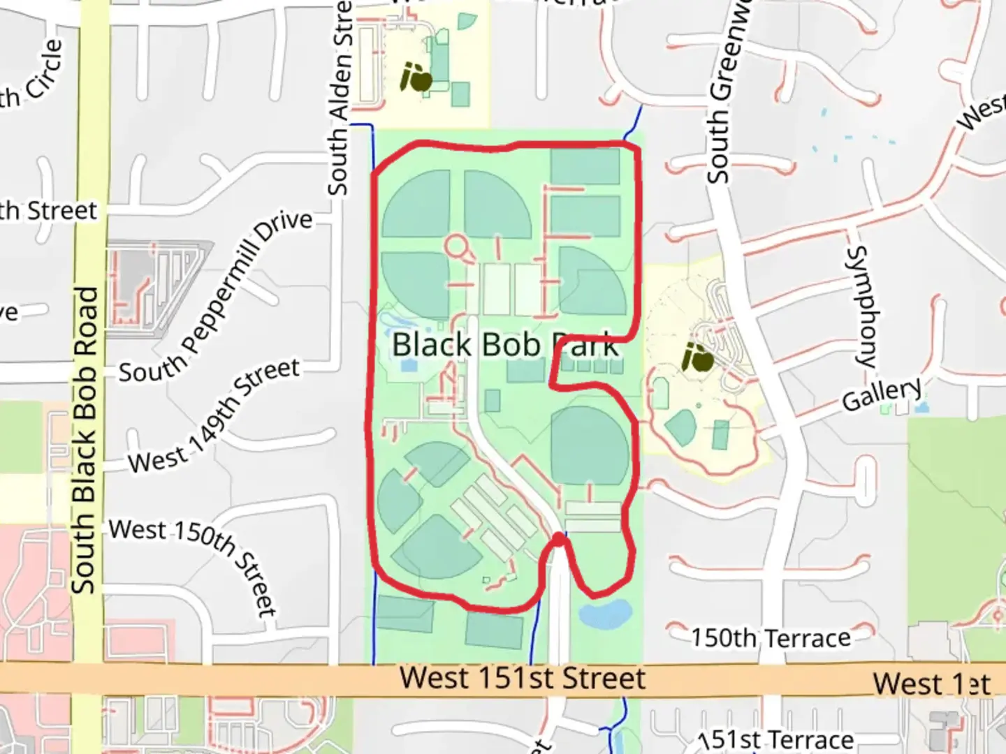 An image depicting the trail Black Bob Park Loop and its surrounding area.