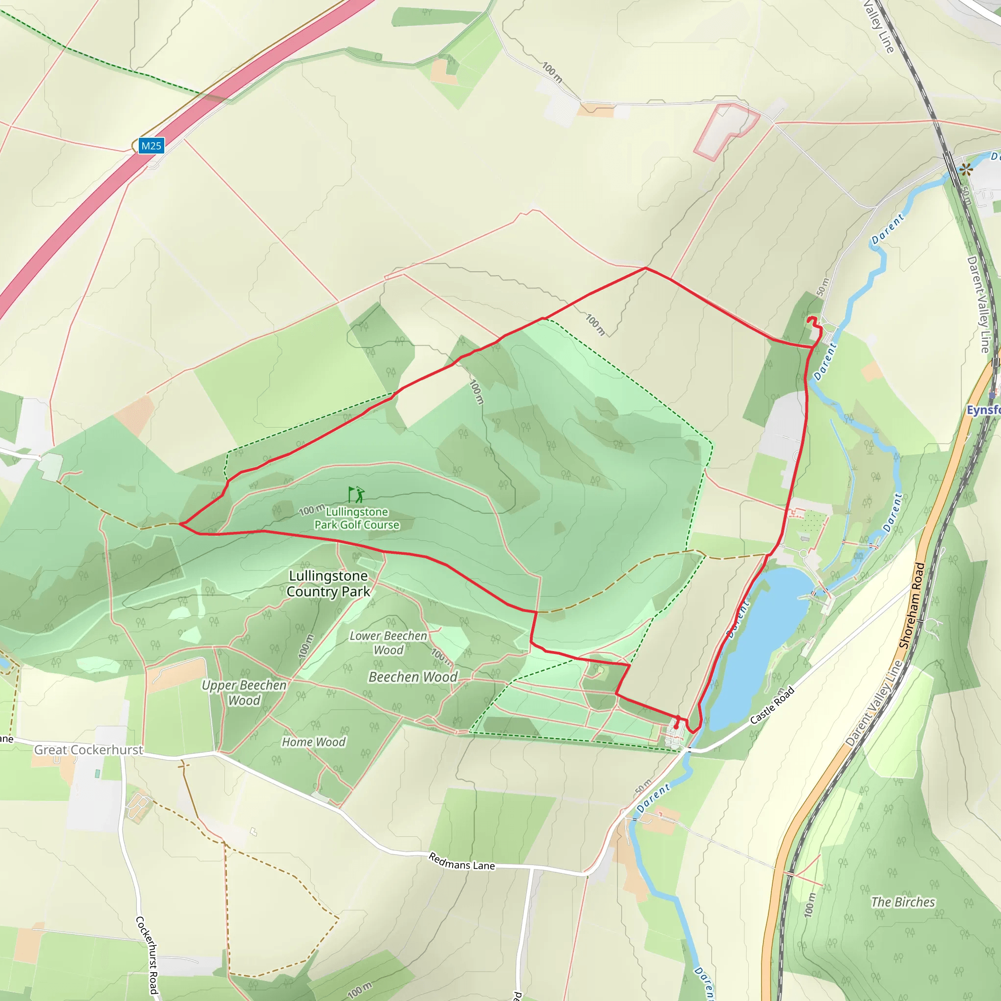 Darent Water and Lullingstone Country Park Loop mobile static map